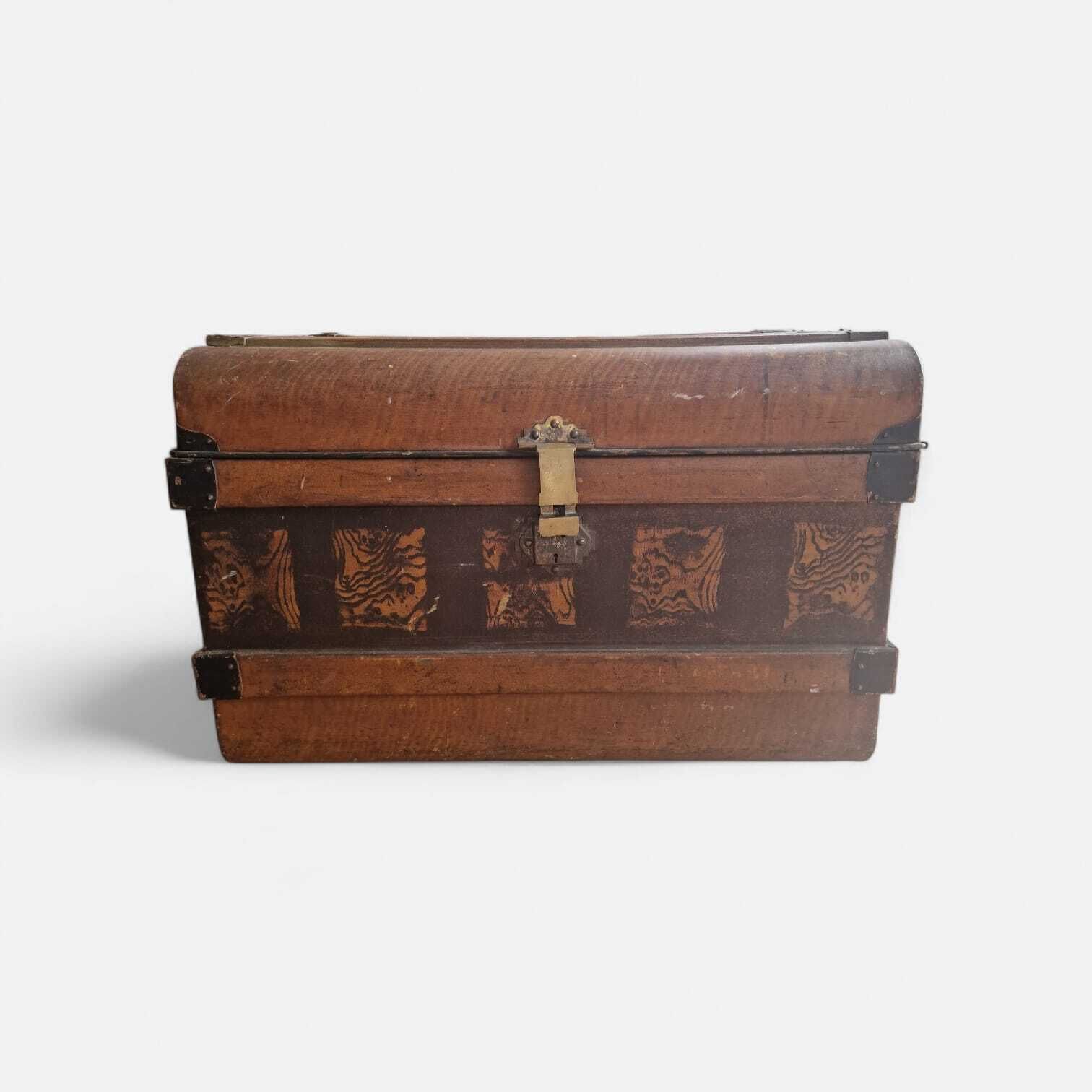 Antique Japanned Steel Travel Trunk