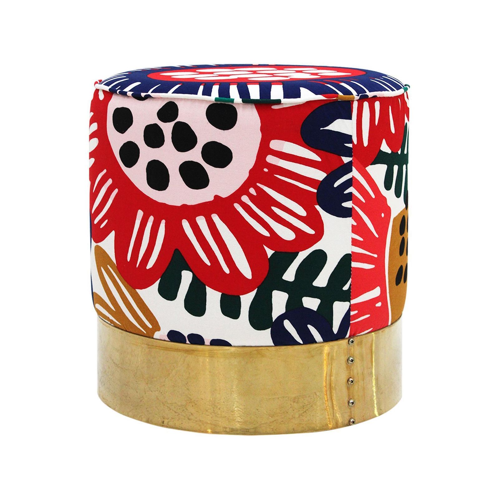 Pair Of Contemporary Italian Circular Poufs In Multicolored Fabric With Floral Motifs photo 1145.0