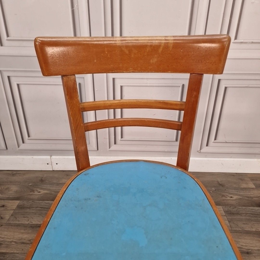 Vintage Bentwood Dining Chair Blue Vinyl Seat Retro Wood Kitchen Mid Century photo buy