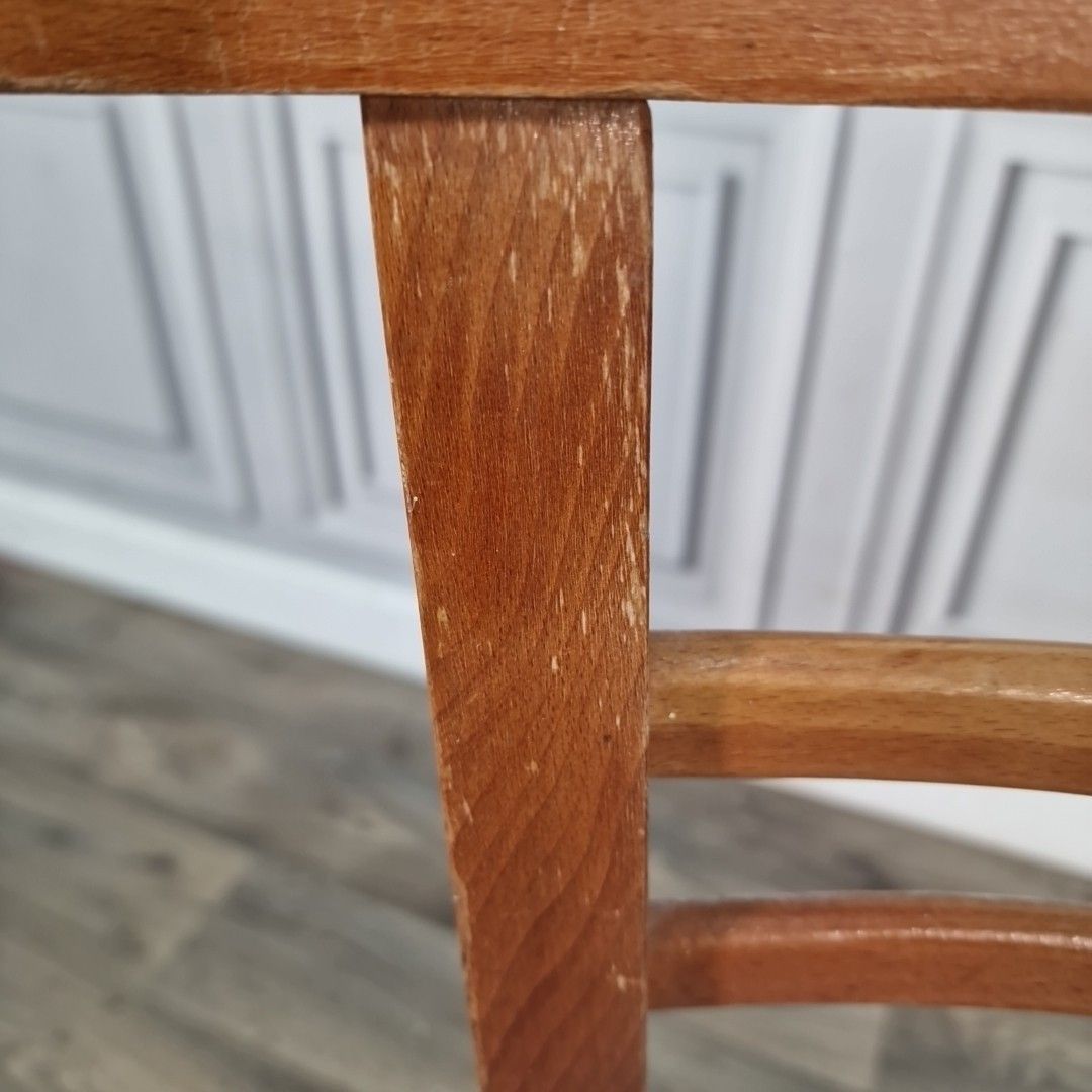 photo furniture Vintage Bentwood Dining Chair Blue Vinyl Seat Retro Wood Kitchen Mid Century