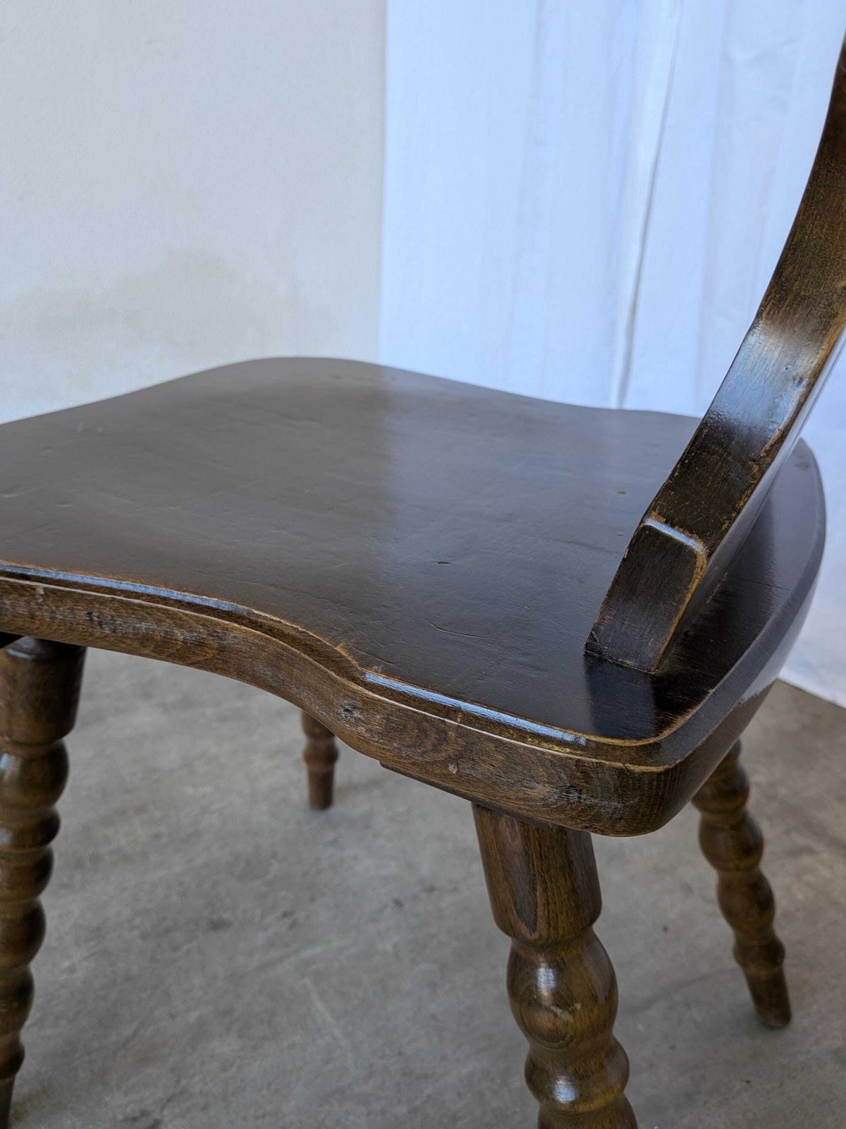 Vintage Tyrolean Heart Cutout Wooden Dining Chair / Dark Brown Wood / Bobbin Turned Legs photo 276.0