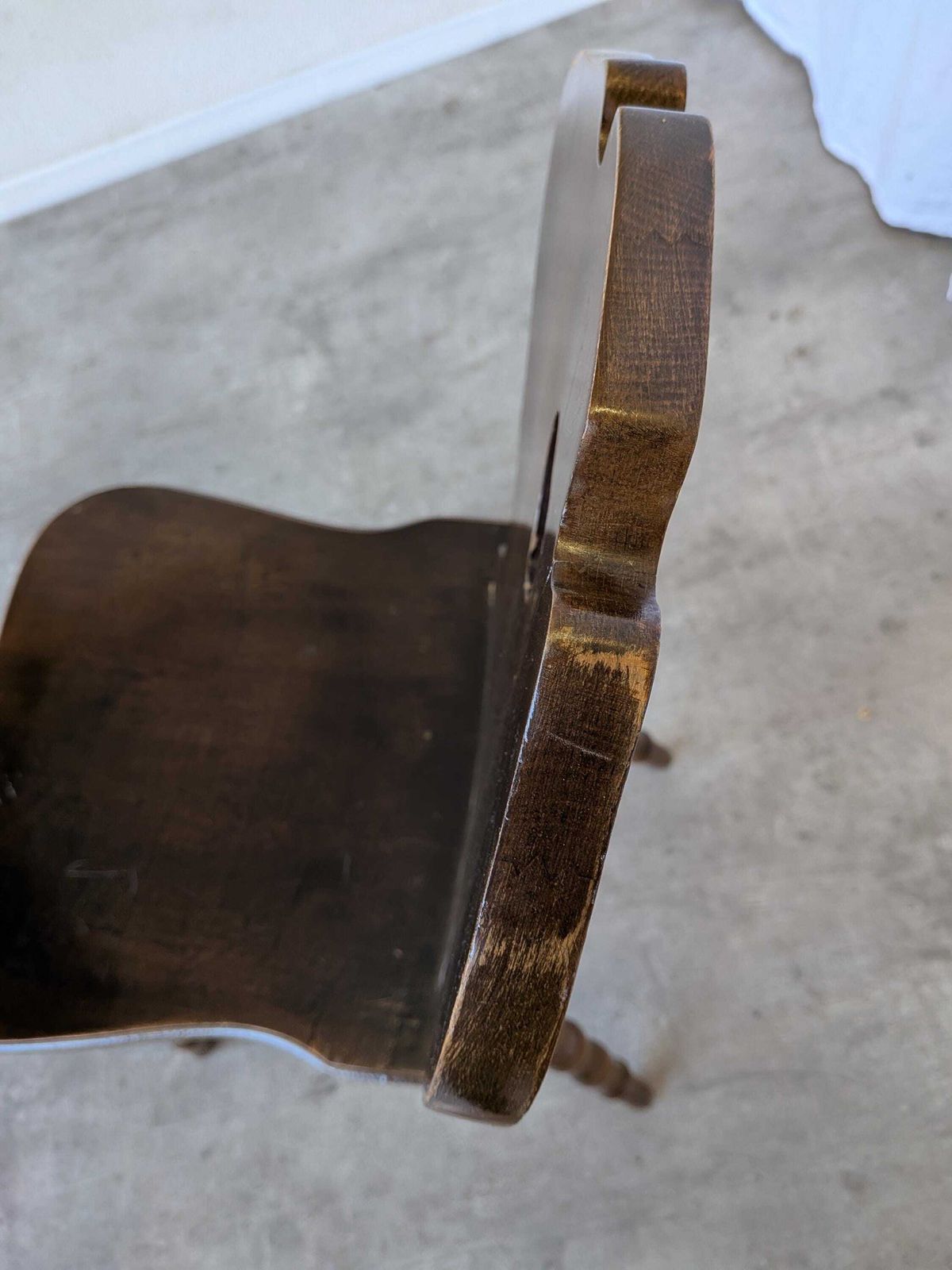 Vintage Tyrolean Heart Cutout Wooden Dining Chair / Dark Brown Wood / Bobbin Turned Legs photo vintage