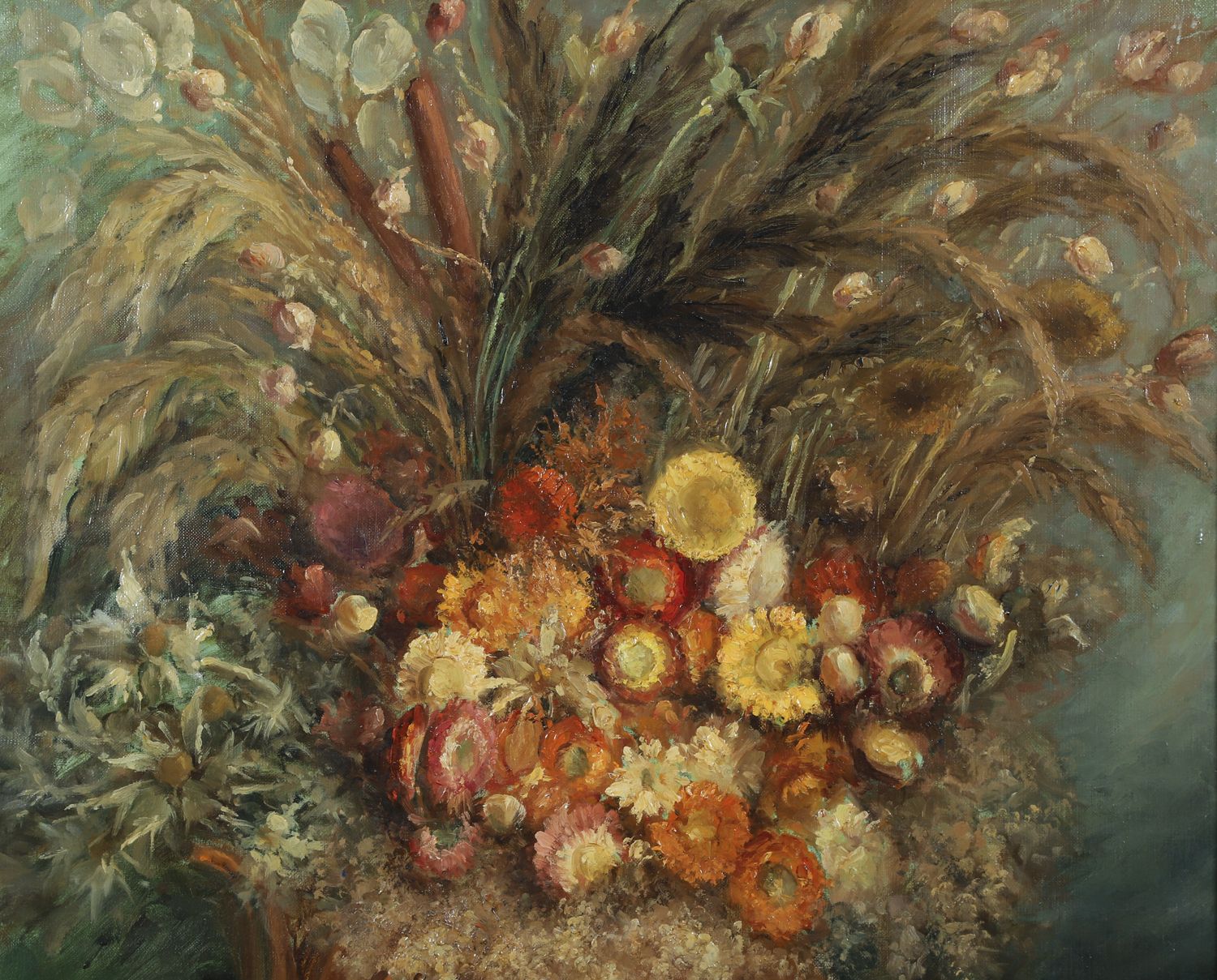 photo for sale Large Mid Century Belgium Impressionist Oil Painting Of A Floral Display By Amile Coppieters (Circa 1961)