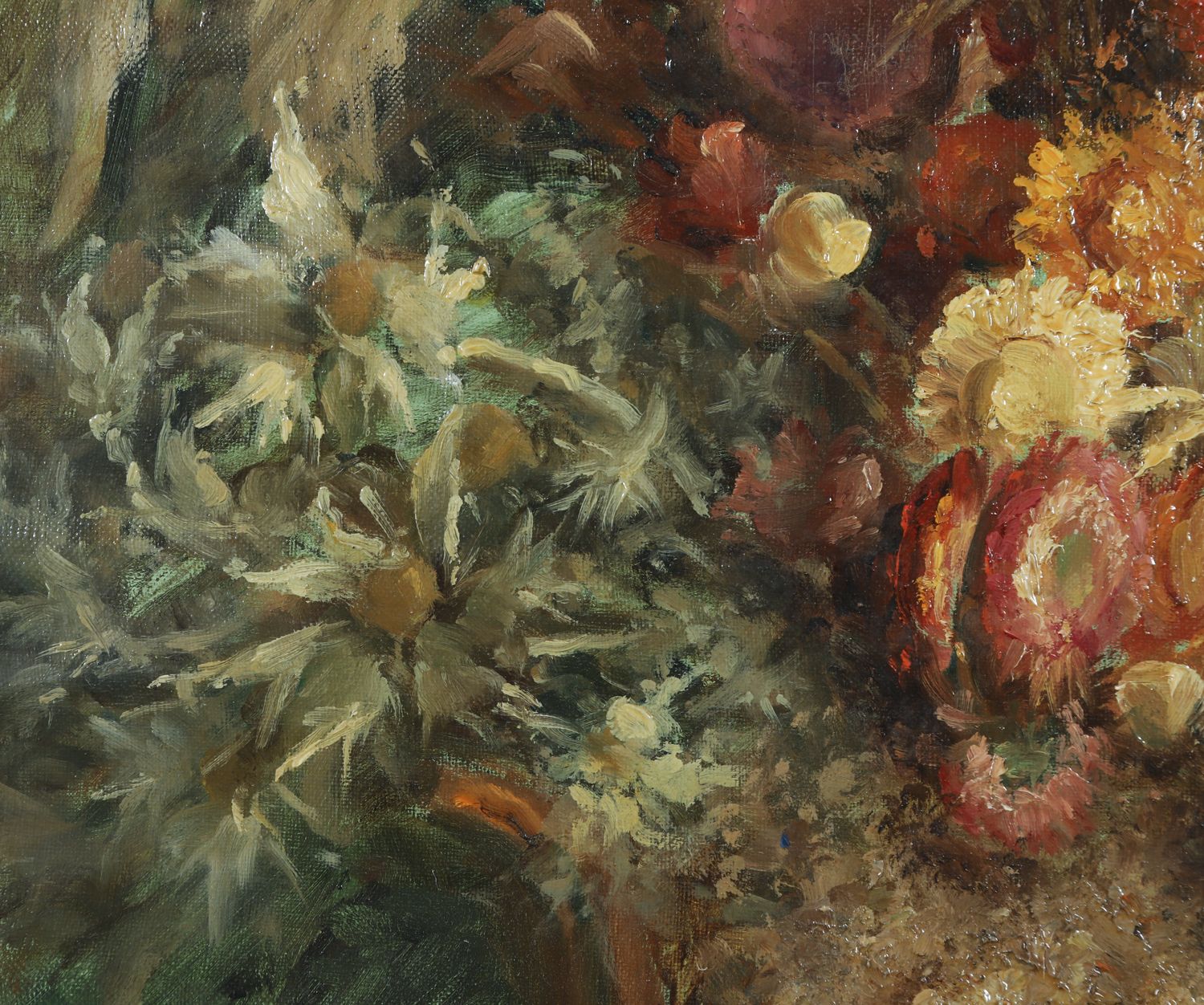 Art Large Mid Century Belgium Impressionist Oil Painting Of A Floral Display By Amile Coppieters (Circa 1961) photo
