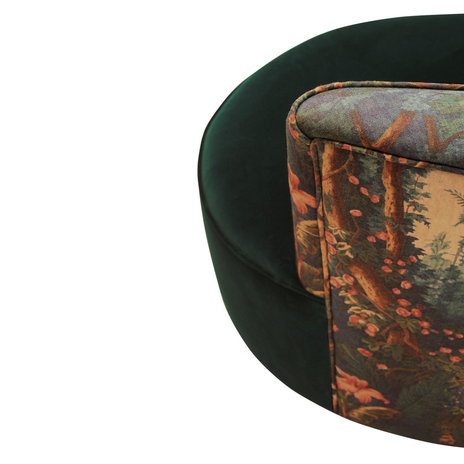 Mid Century Modern Armchair In Linen And Velvet With Green And Woodland Motifs France photo buy