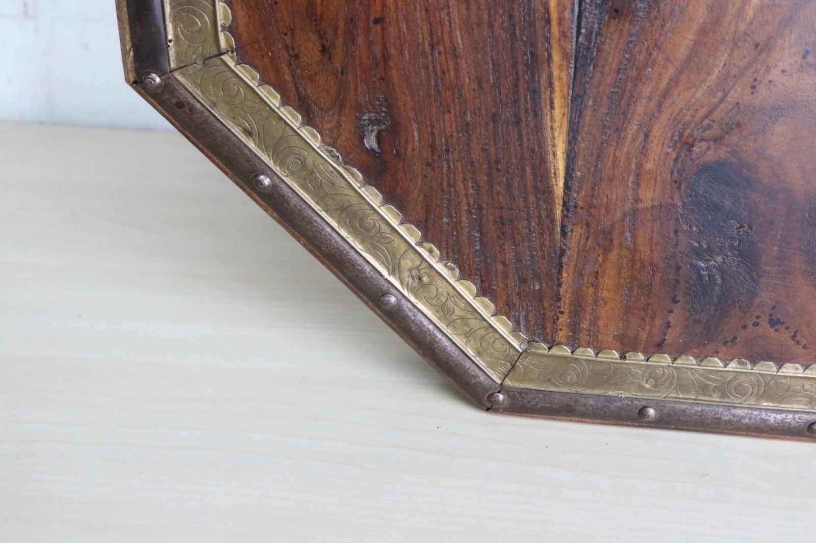 Vintage Indian Wooden Low Table Chowki Table 20th Century Brass & Steel Accents photo vintage