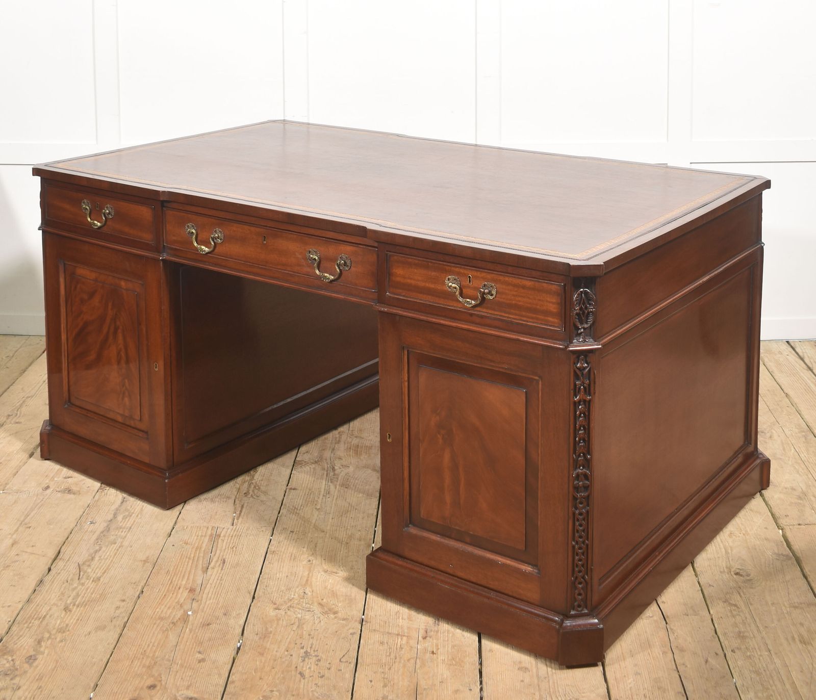 photo for sale Mahogany Partner’s Pedestal Desk With Tooled Leather Top