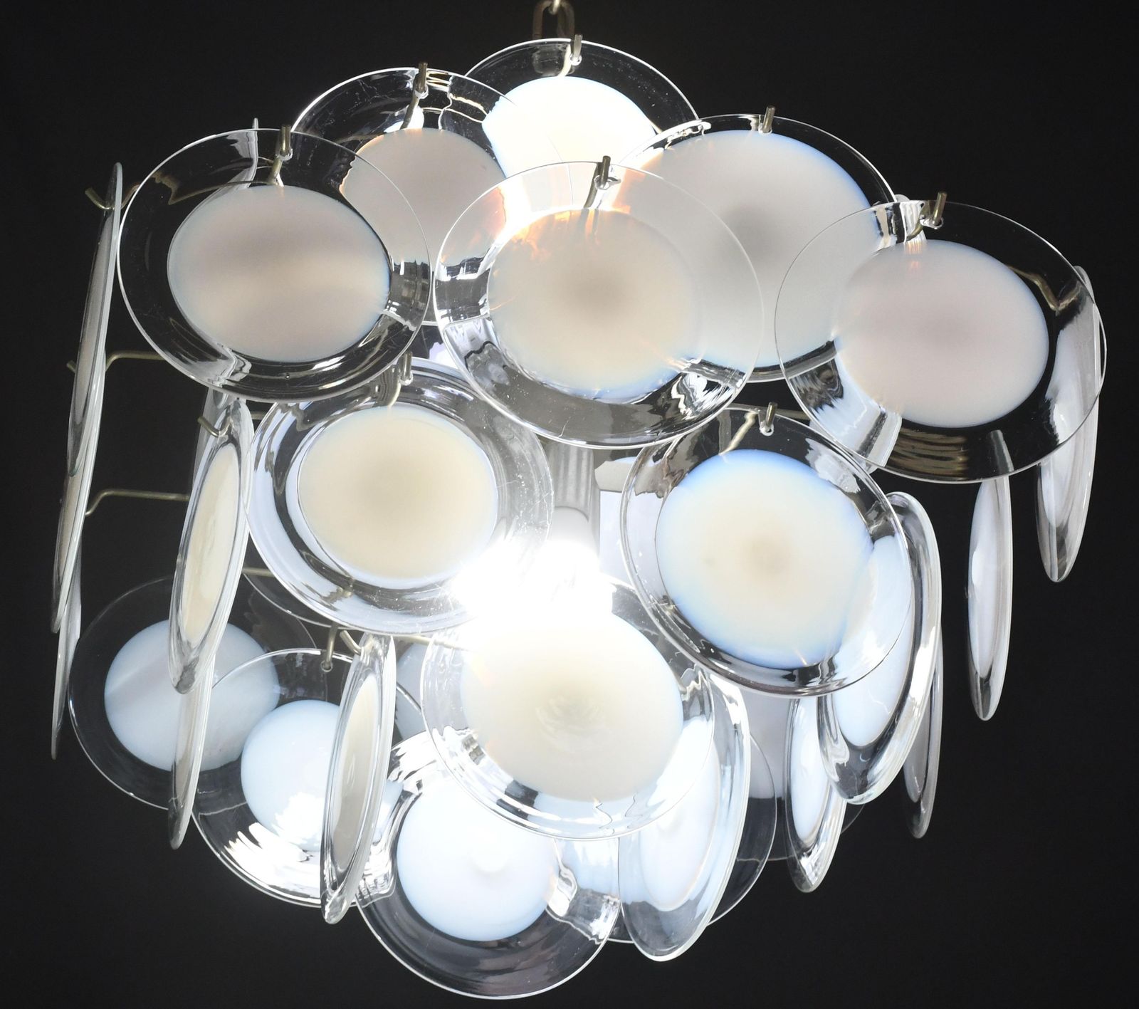 Large 36 Murano Glass White Disch Chandelier By Vistosi, 1970s photo 4204.0