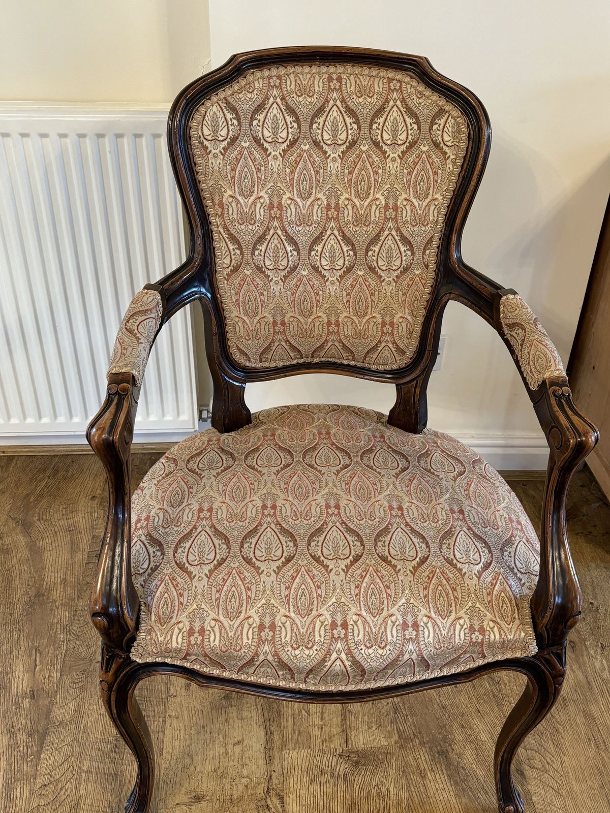 Victorian Bergere Elbow Salon Chair, Silk Upholstered photo Furniture