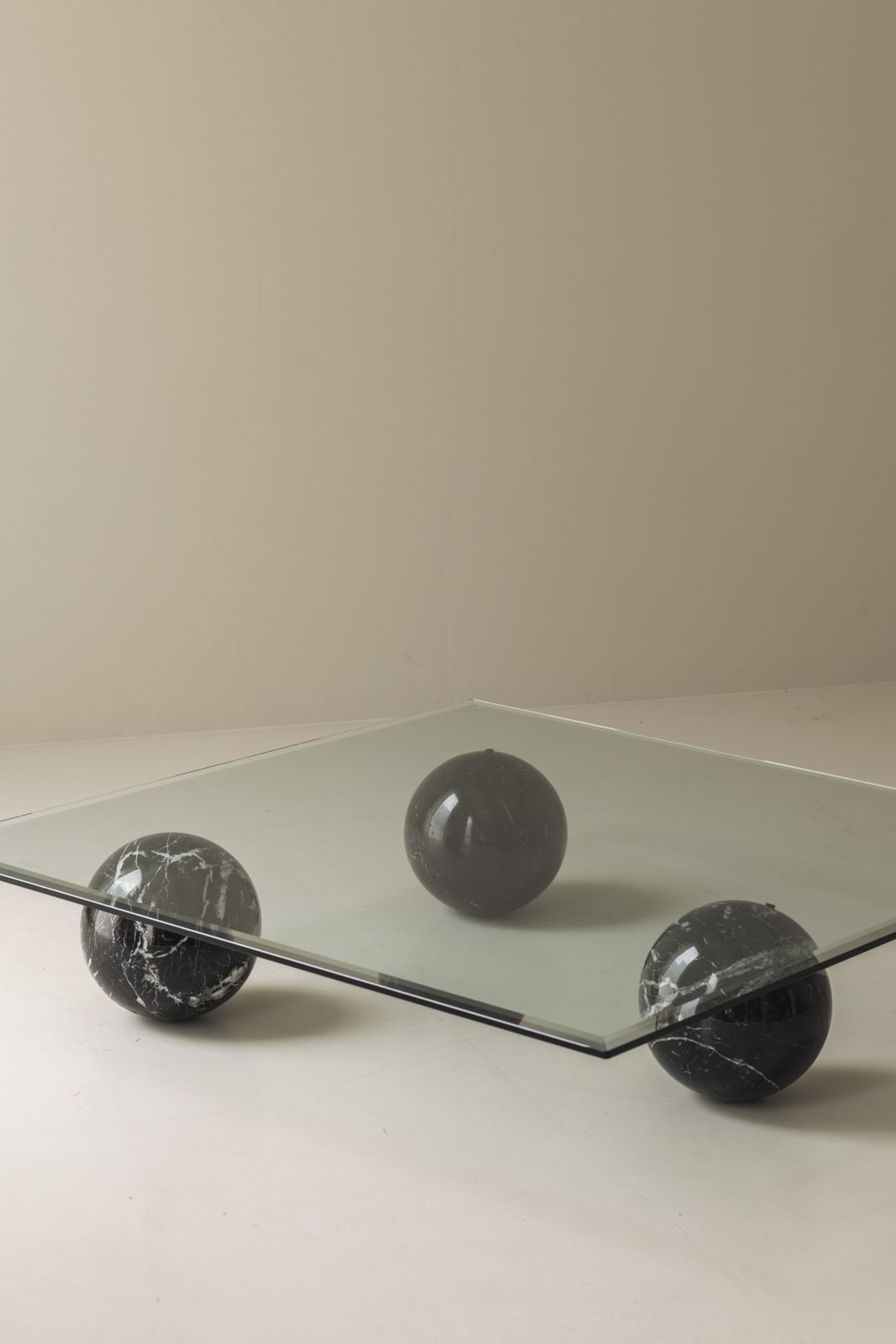 Square Marble & Glass Coffee Table In The Taste Of Massimo Vignelli, Italy 1970s photo for sale