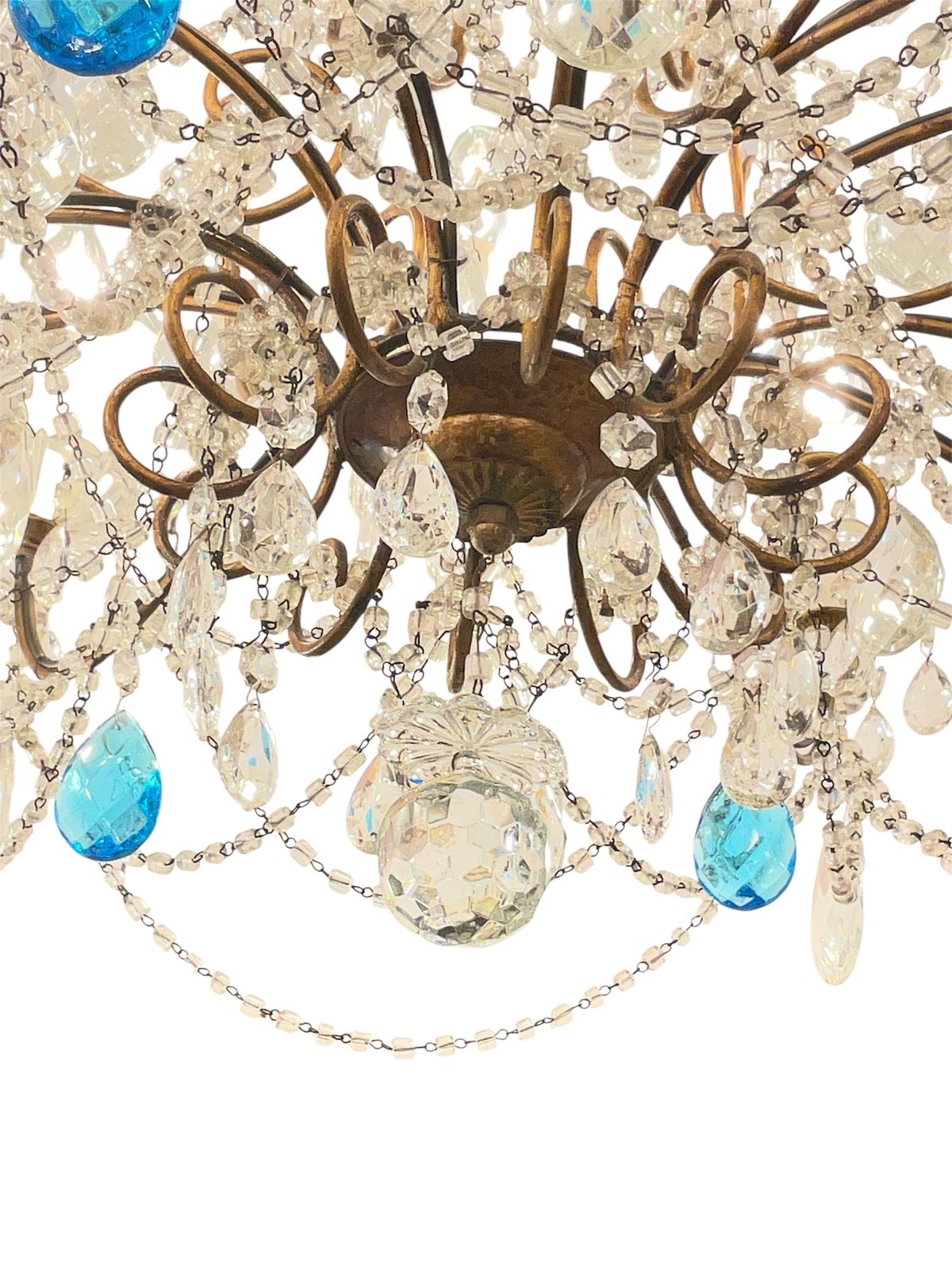 Italian 1920 30’s Crystal Blu And Clear Drops Chandelier Made In Torino photo 3500.0
