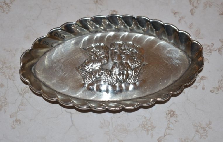 photo for sale Antique Silver Tray 1897    Stunning Reynolds Angels Pin Dish 27gms Hallmarked Henry Matthews