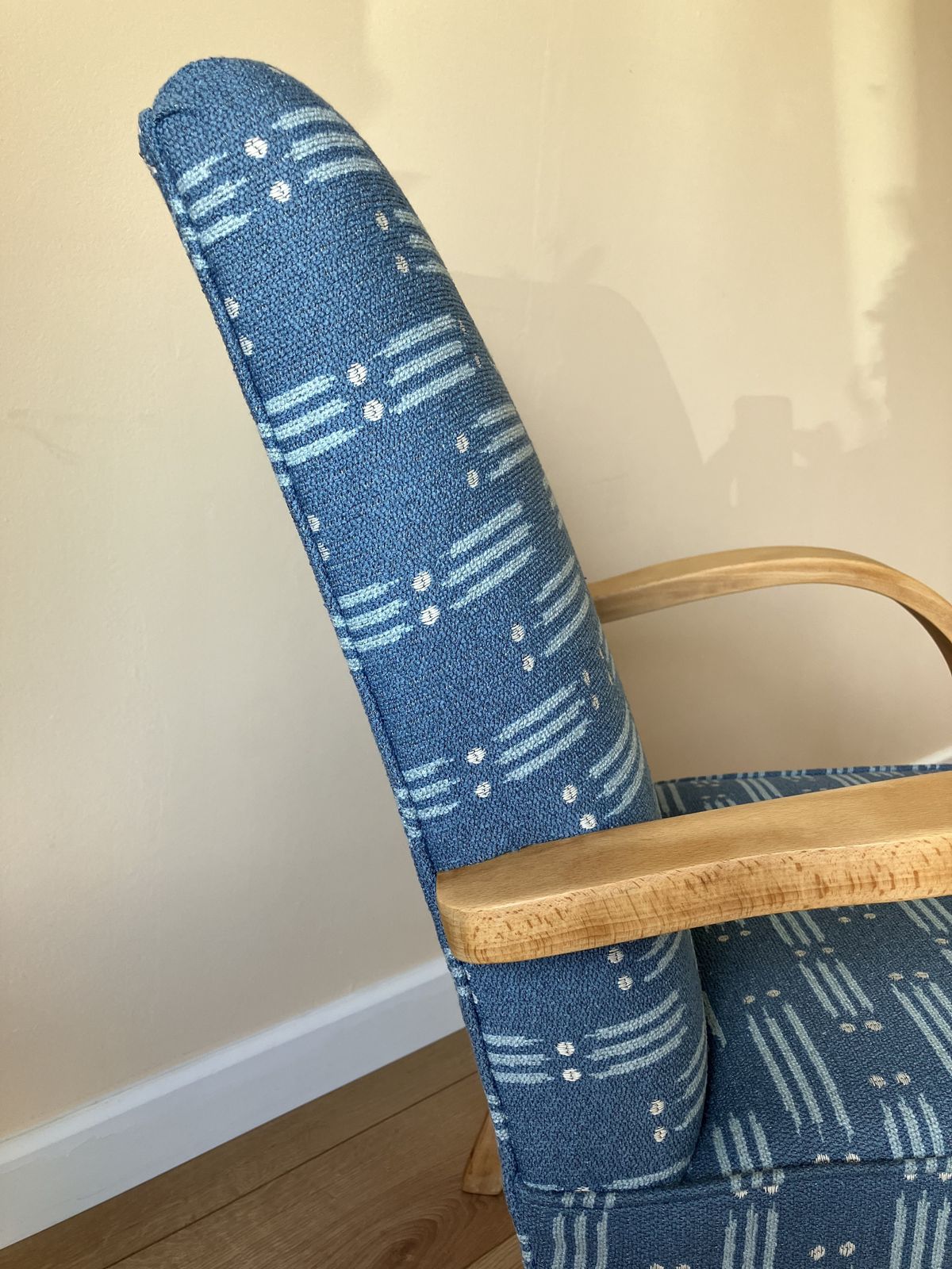 Reupholstered Mid Century Style Bentwood Arm Chair photo vinterior