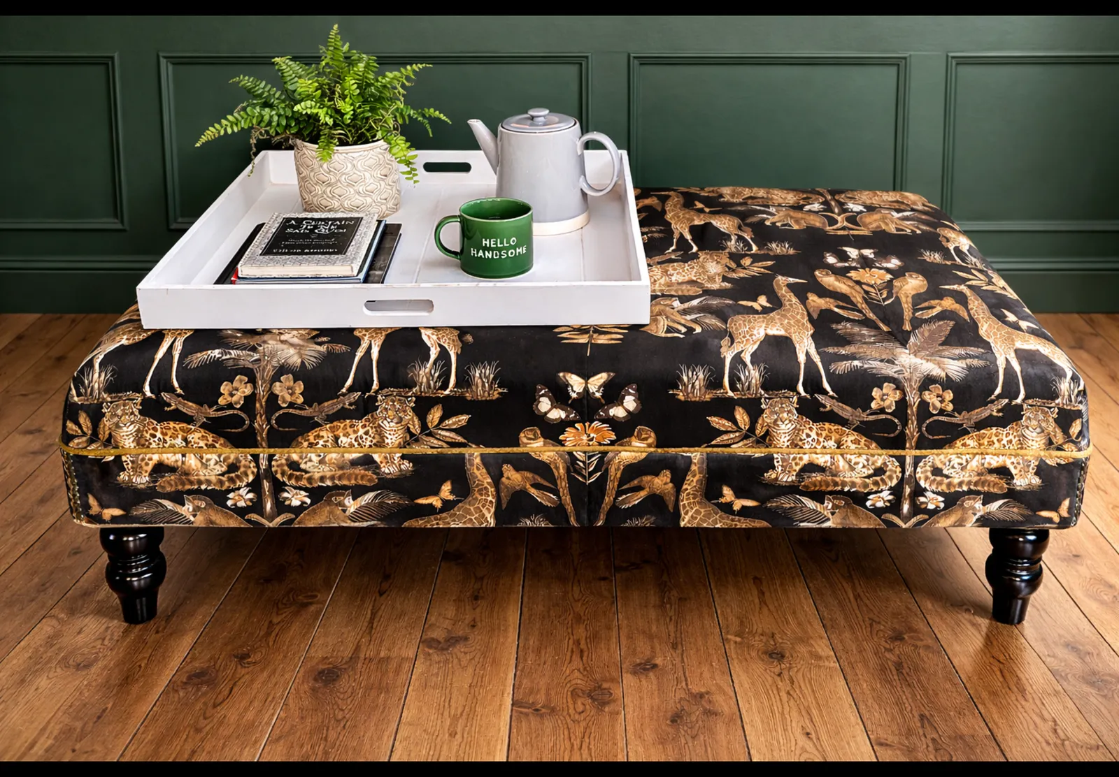 Stunning Footstool/Coffee Table In Black And Gold Velvet photo furniture