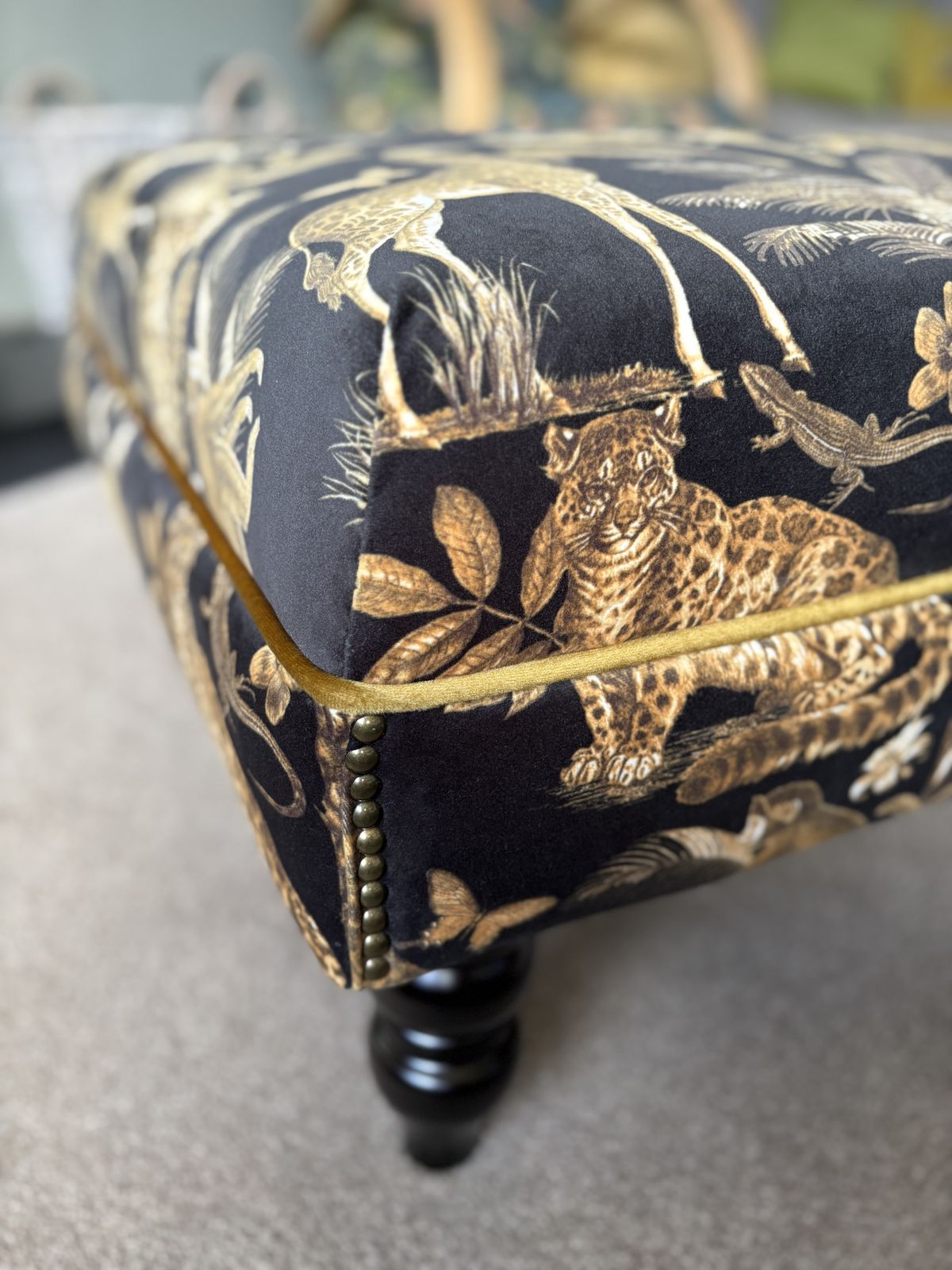 Stunning Footstool/Coffee Table In Black And Gold Velvet photo for sale