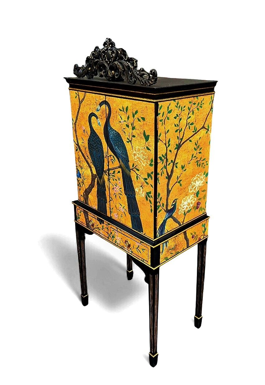 Luxury Upcycled Vintage Cocktail Cabinet With Edo Chinoiserie Decoupage photo Furniture