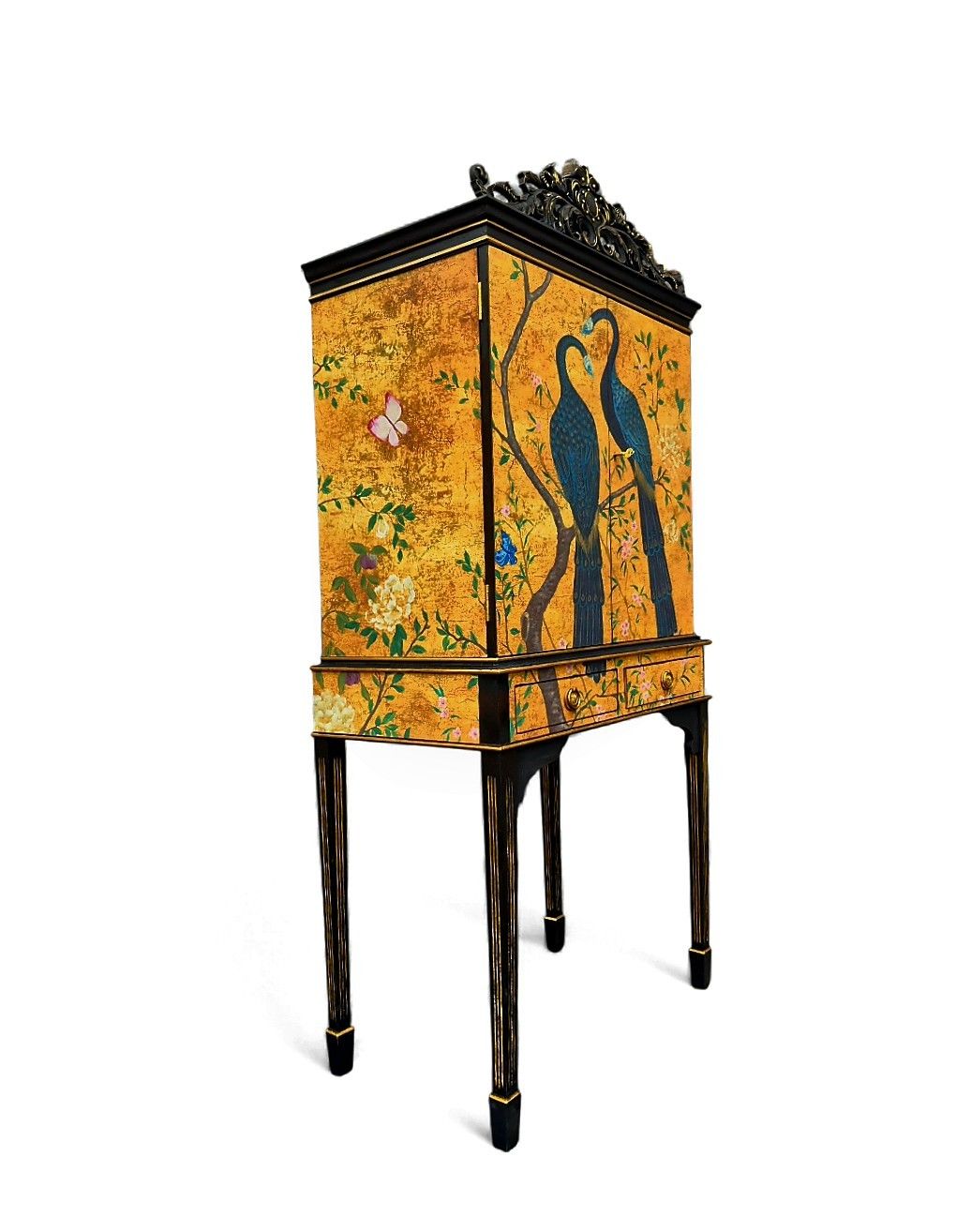 Luxury Upcycled Vintage Cocktail Cabinet With Edo Chinoiserie Decoupage photo vintage