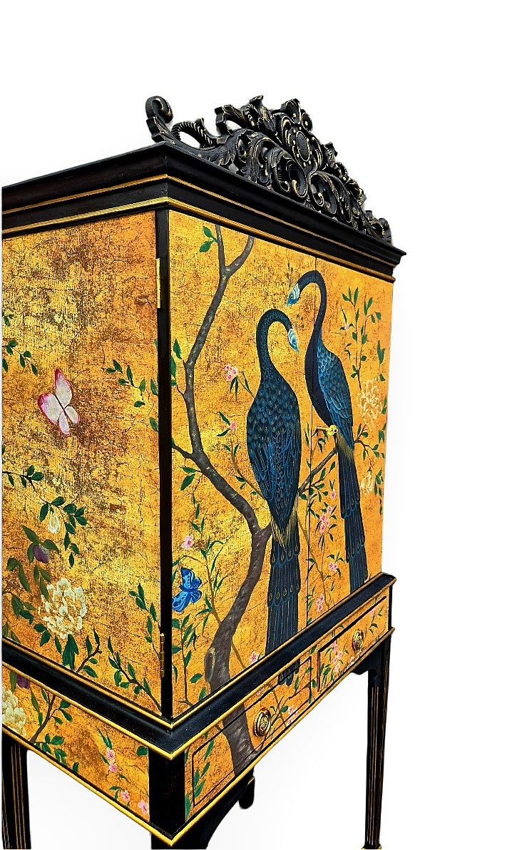 photo furniture Luxury Upcycled Vintage Cocktail Cabinet With Edo Chinoiserie Decoupage