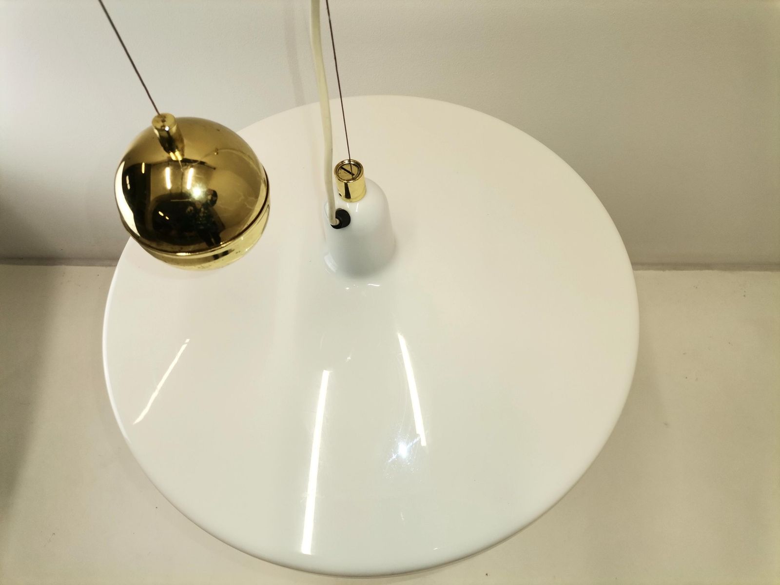 photo furniture Large White & Gold Manta Pendant Light / Franco Bresciani For Guzzini And Meblo / 70s Italy And Yugoslavia Space Age Lamp