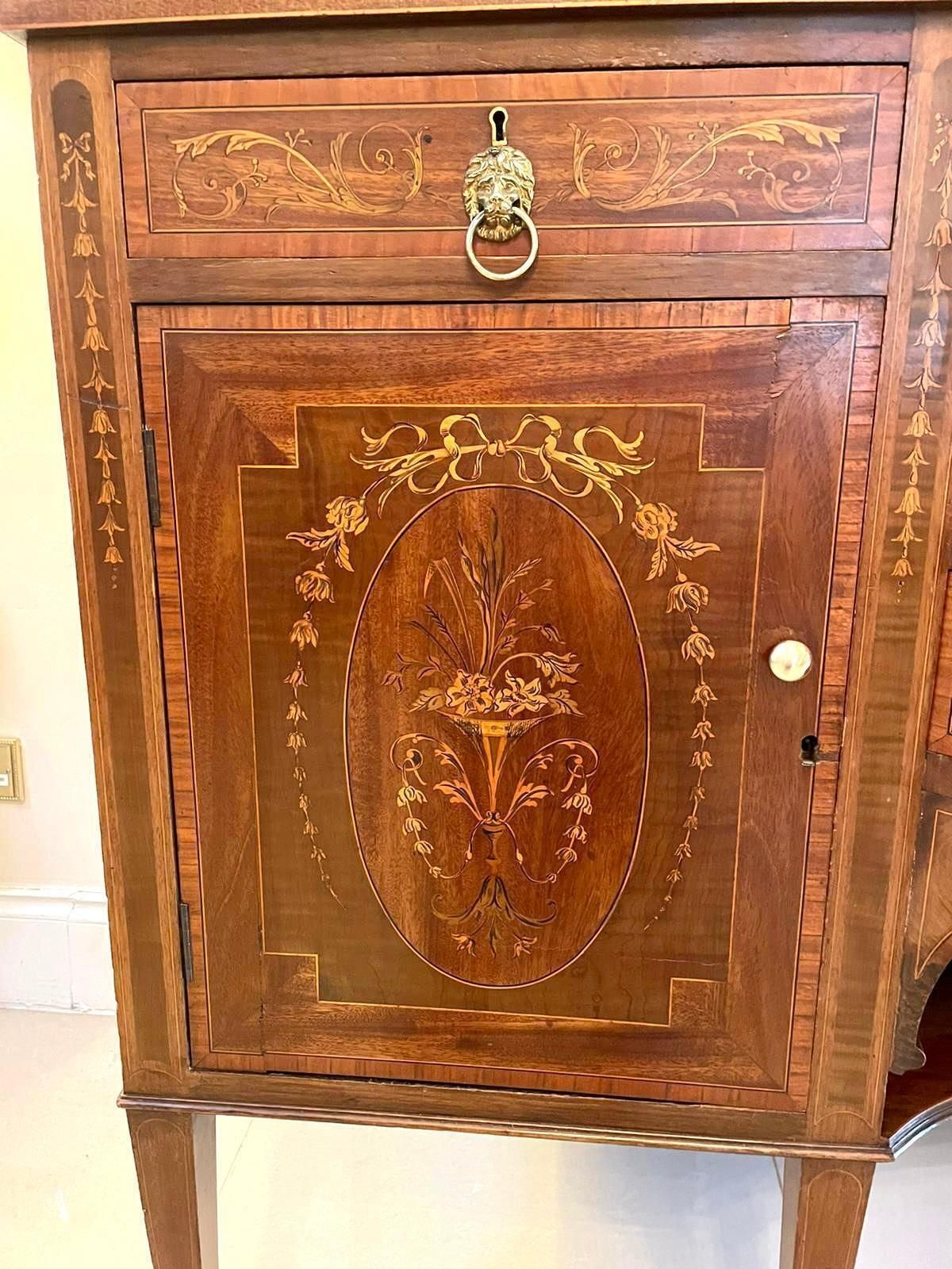 Furniture Quality 19th Century Mahogany Inlaid Marquetry Sideboard By Hewetsons, London photo