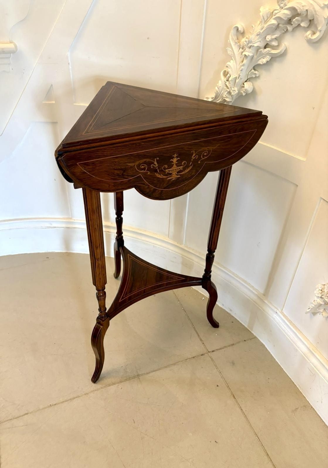 Antique Early 20th Century Rosewood Inlaid Drop Leaf  Side Table