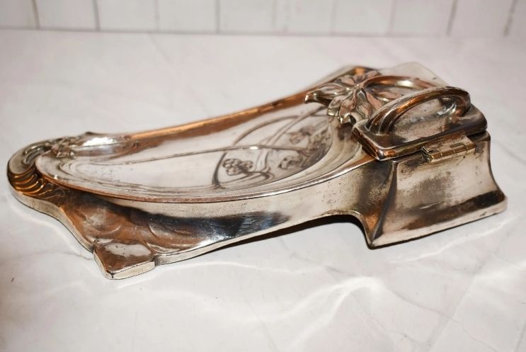 Royal Zinn Pen Tray And Inkwell   Stunning Art Nouveau Design Classic photo for sale