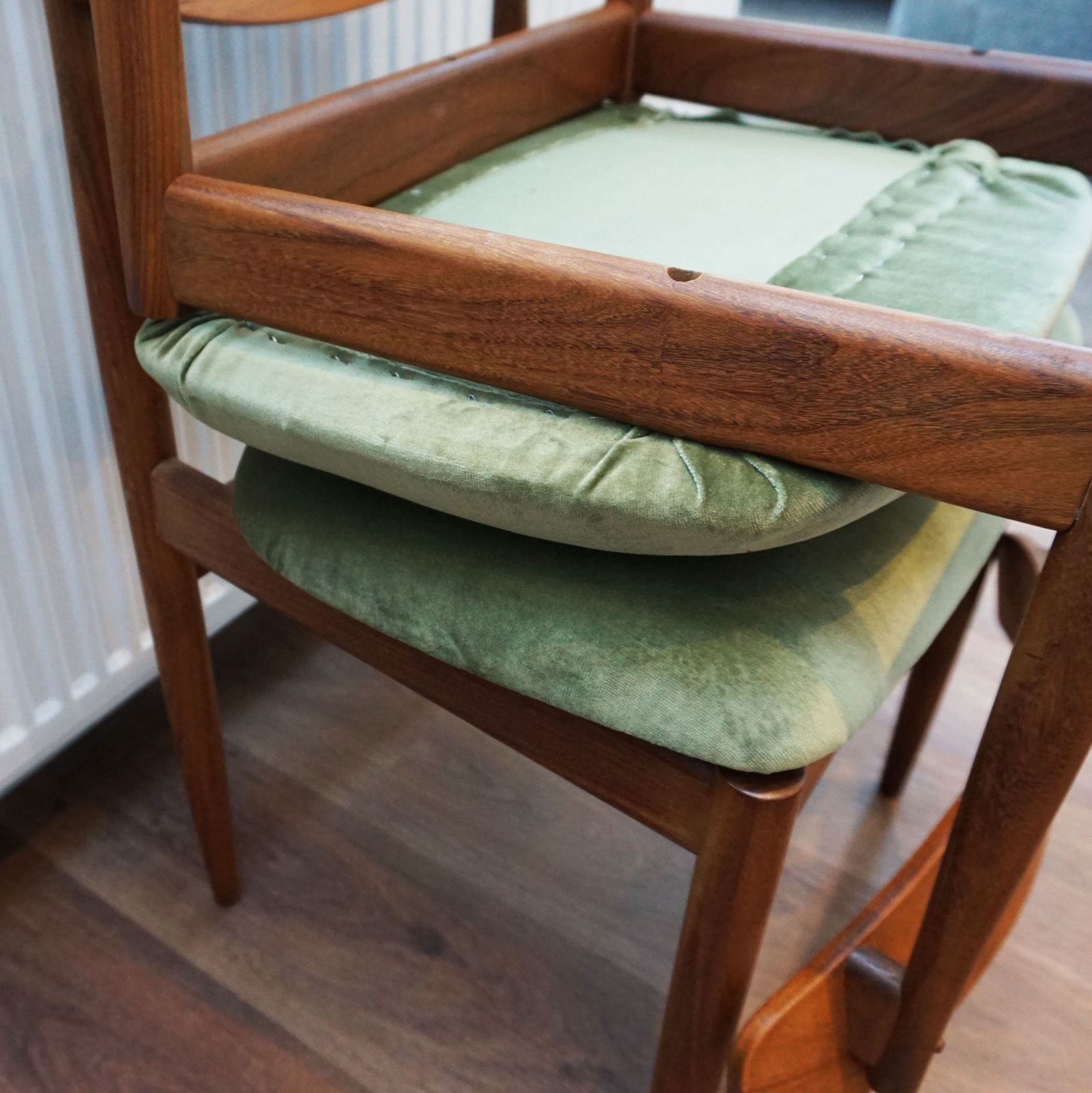 Furniture 2x G Plan Teak Dining Chairs Reupholstered Velvet Mid Century Modern Scandi Style photo