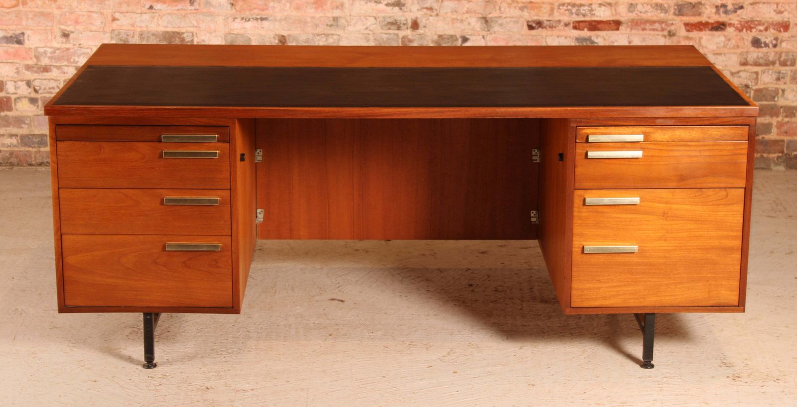 British Mid Century Executive Teak Desk With Brass Handles, Circa 1970s photo furniture