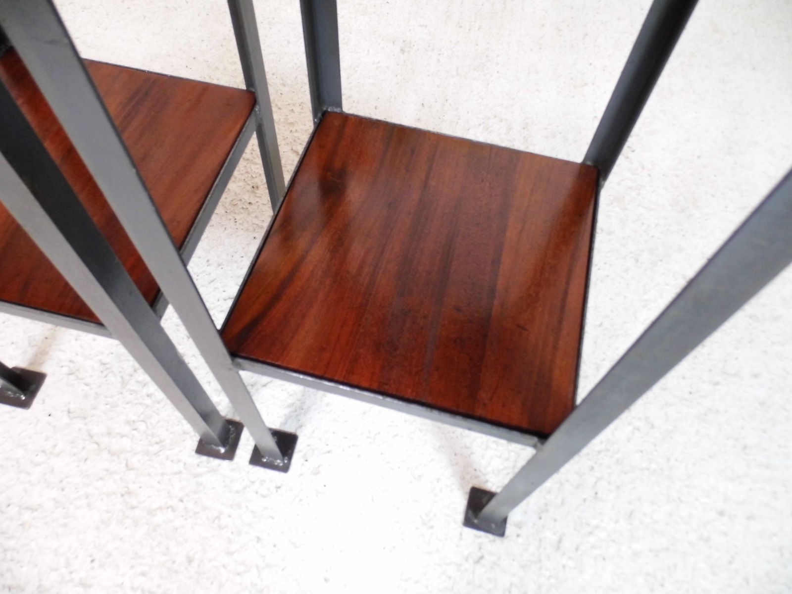 Furniture Pair Of Vintage Industrial Chic Ex Engineering Works Stands With Flamed Mahogany photo