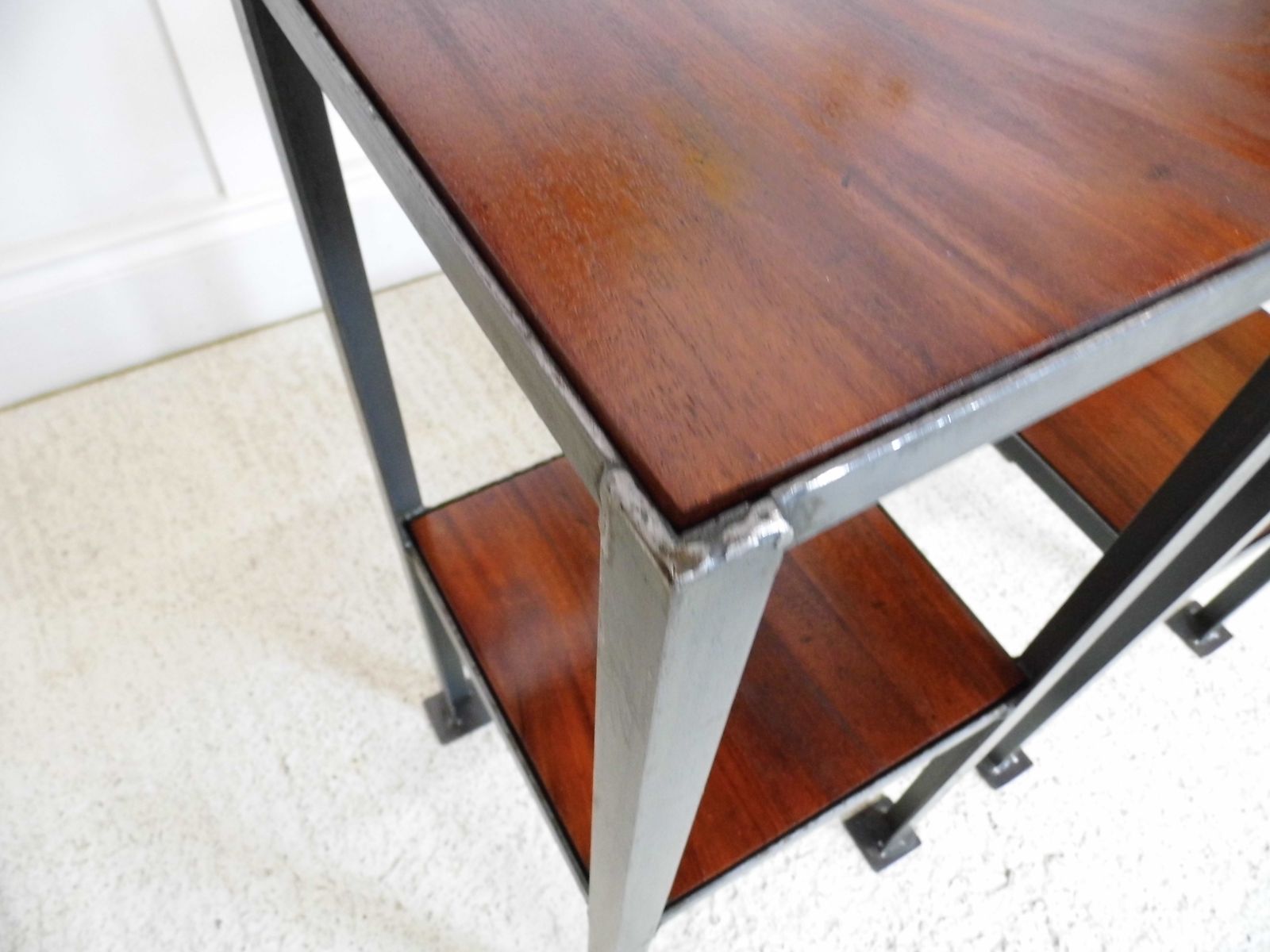 240.0 Pair Of Vintage Industrial Chic Ex Engineering Works Stands With Flamed Mahogany photo