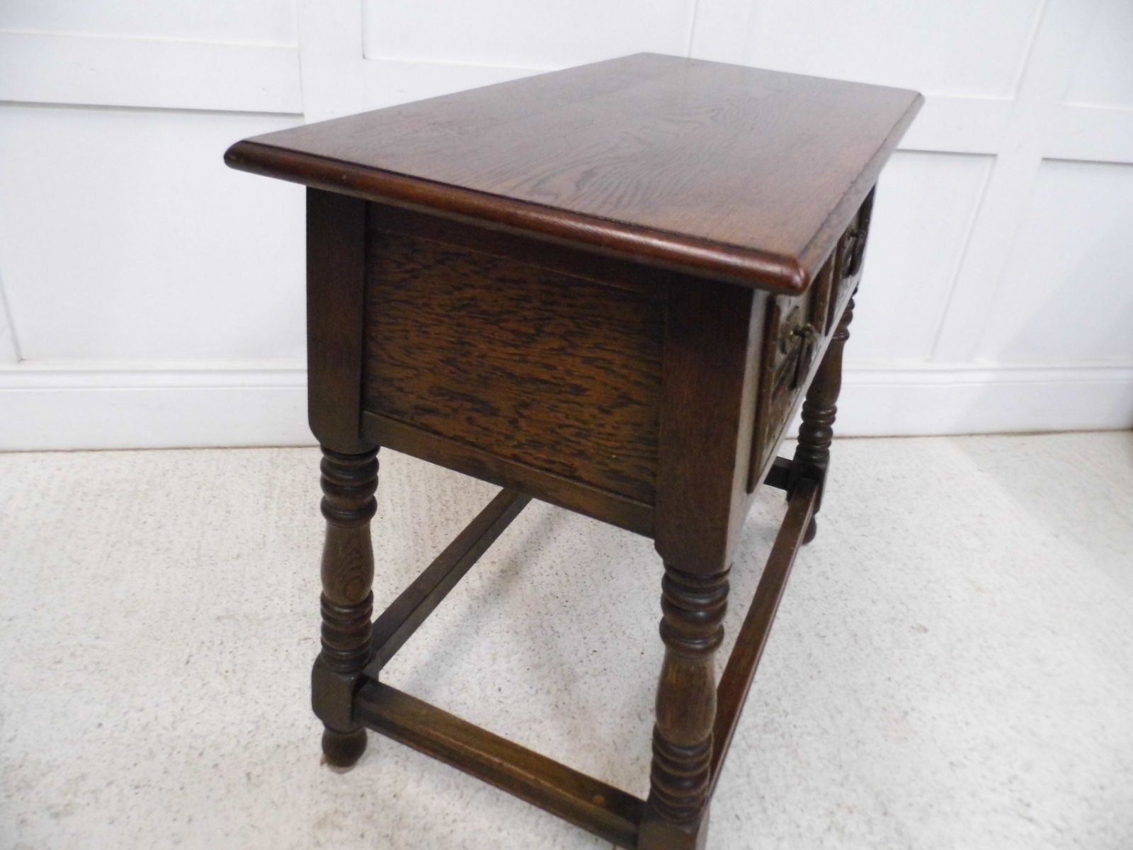 Furniture Vintage Oak Carved Drawers Jacobean 19th Century Style Hall Table photo