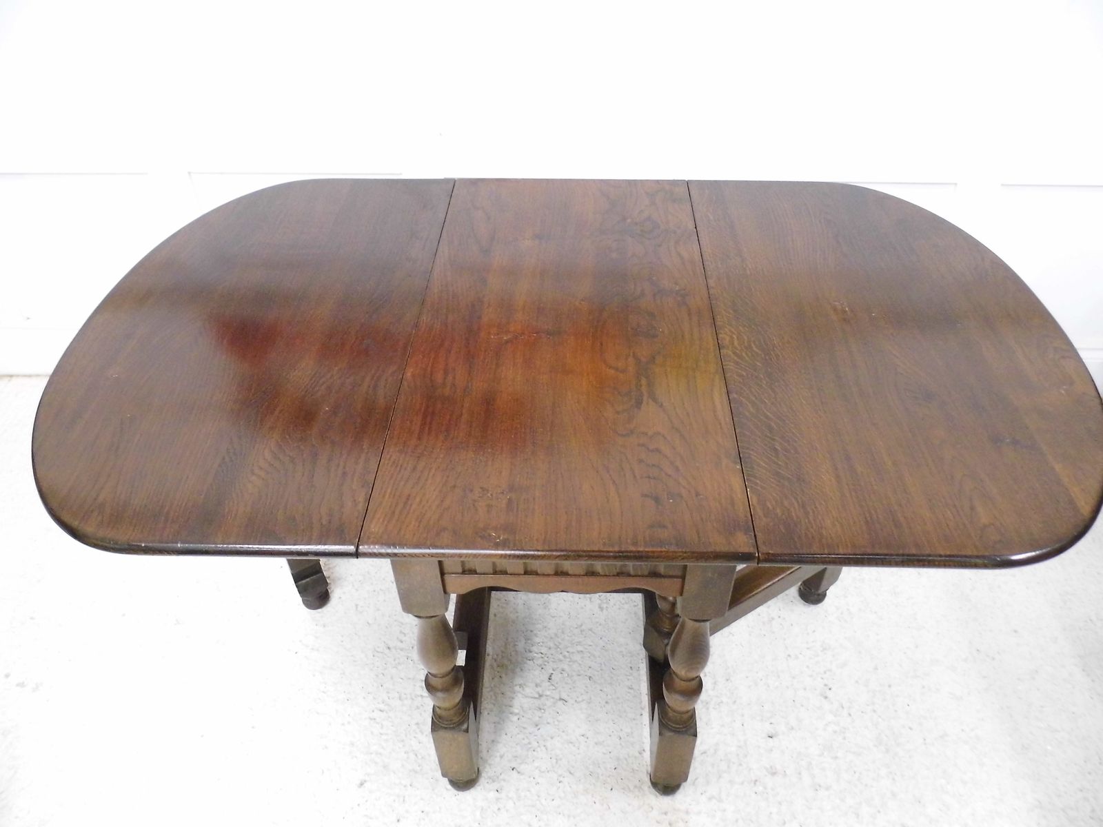 Antique Oak Extending Drop Leaf Dining Table Solid Plank Slab Top