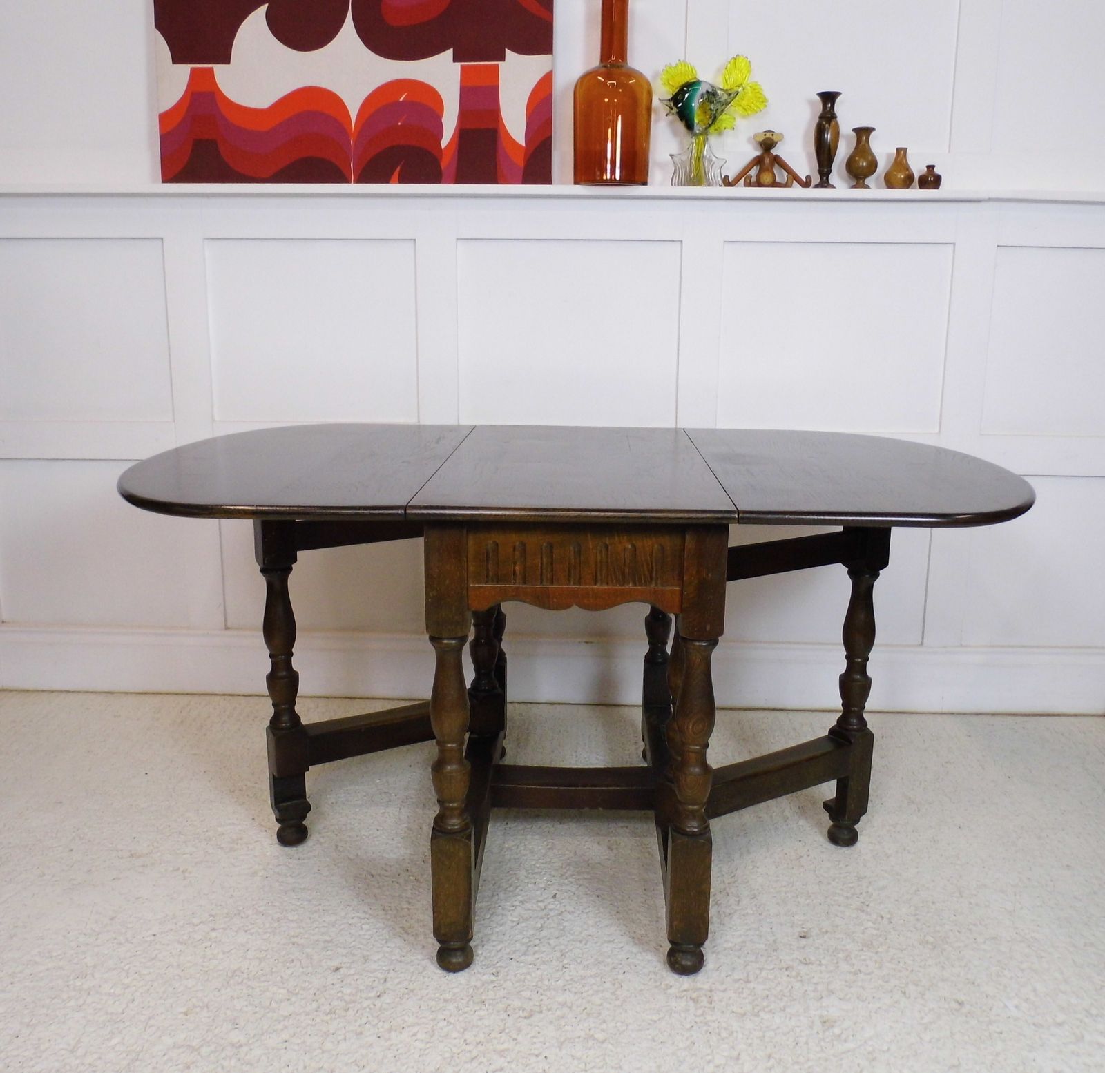 Antique Oak Extending Drop Leaf Dining Table Solid Plank Slab Top photo furniture