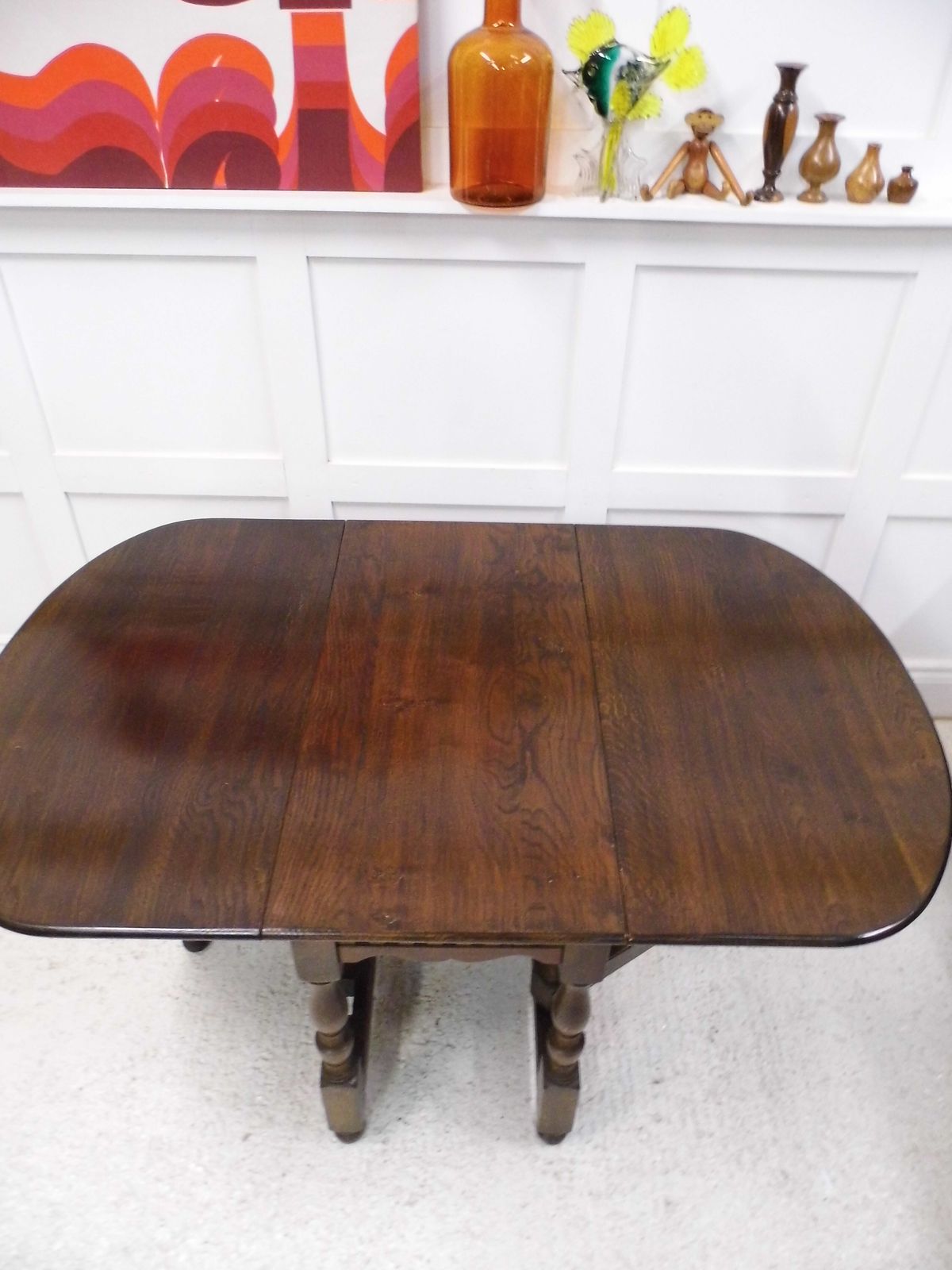 Antique Oak Extending Drop Leaf Dining Table Solid Plank Slab Top photo for sale