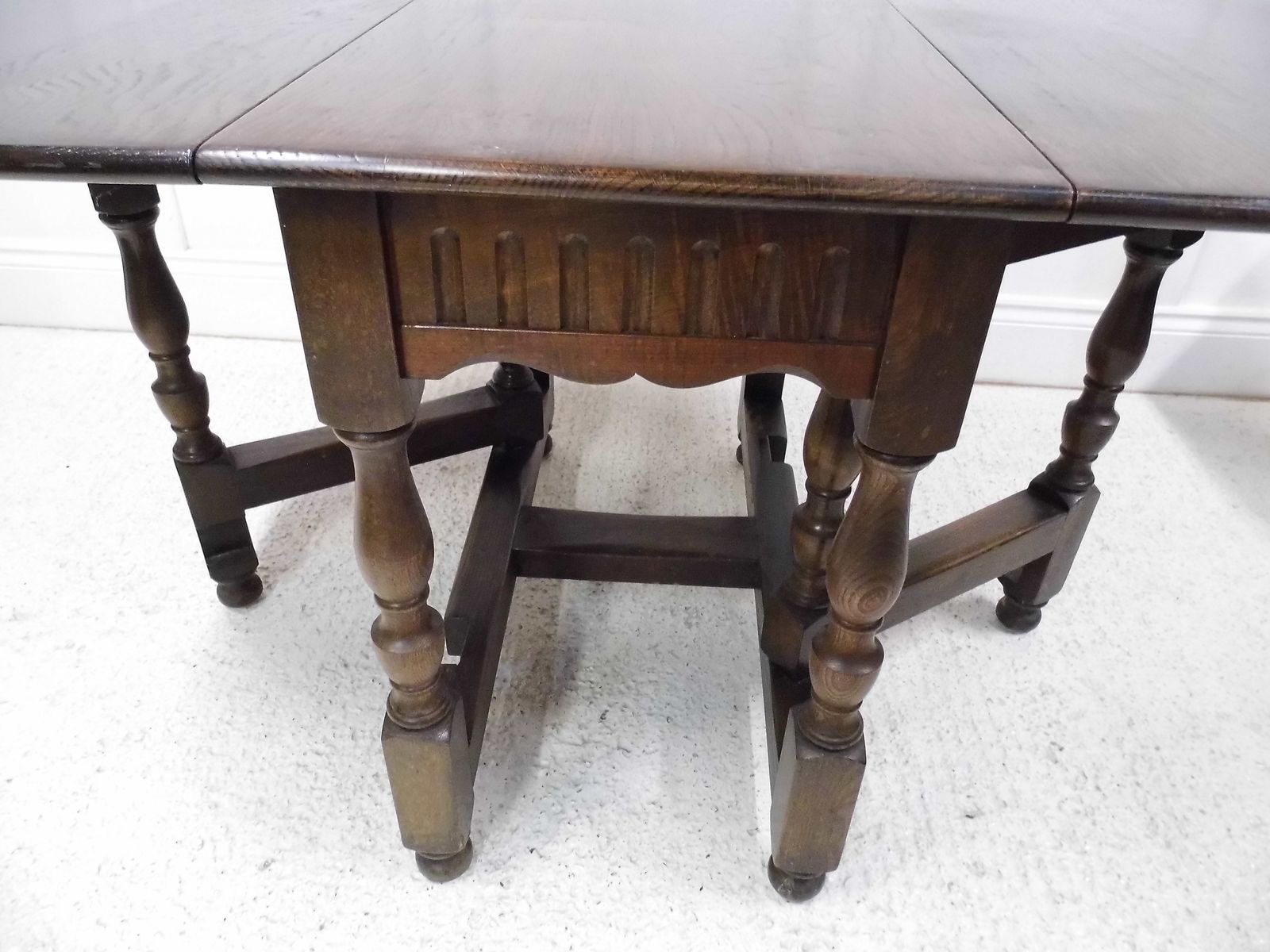 Antique Oak Extending Drop Leaf Dining Table Solid Plank Slab Top photo Furniture