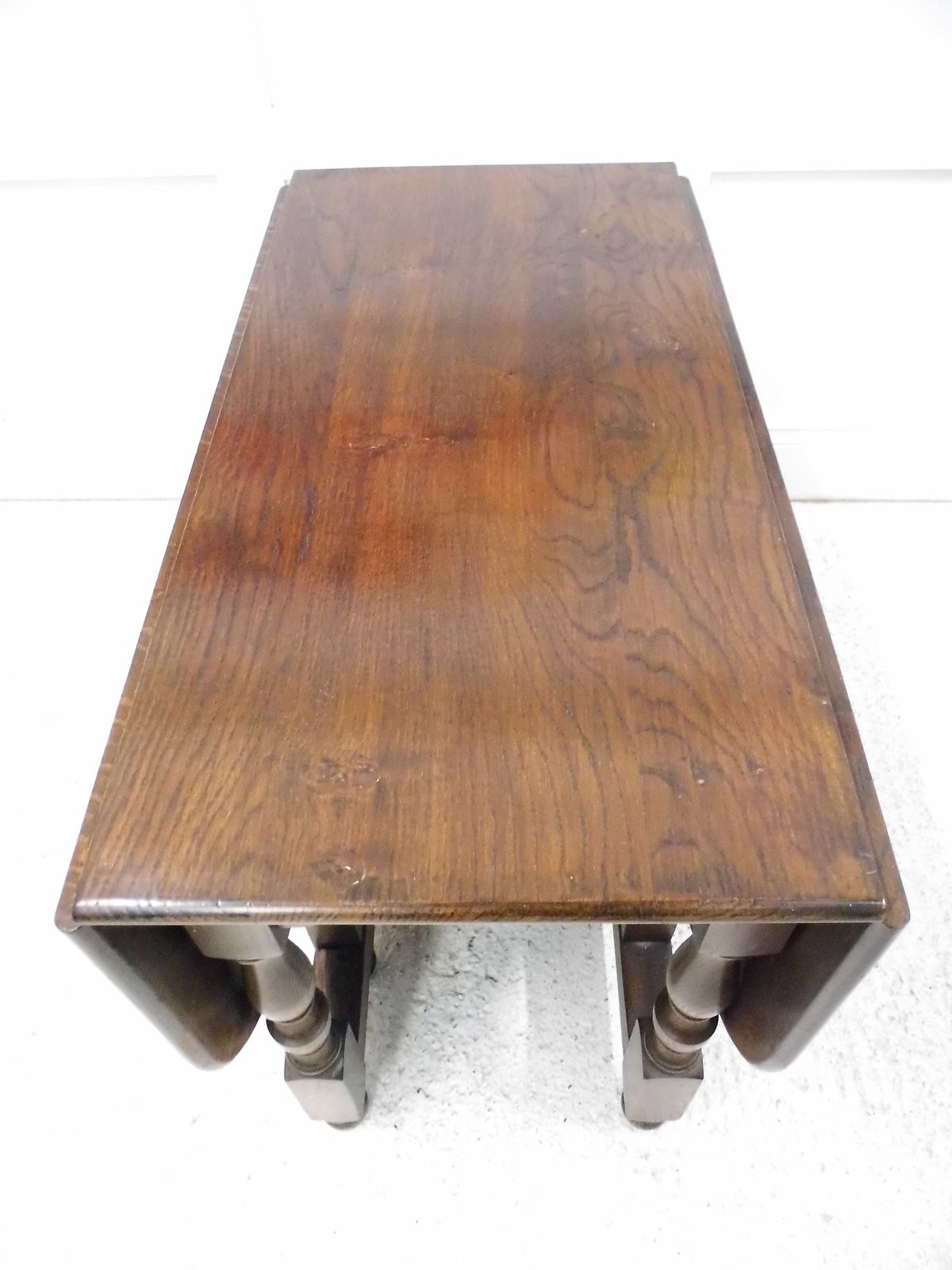 Furniture Antique Oak Extending Drop Leaf Dining Table Solid Plank Slab Top photo