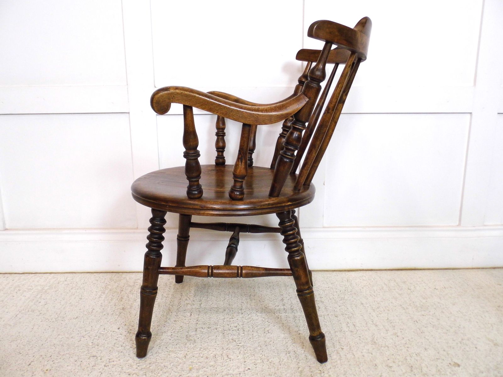 Antique Fireside Elbow Penny Armchair Desk Victorian Beech Chair 1890s photo vintage
