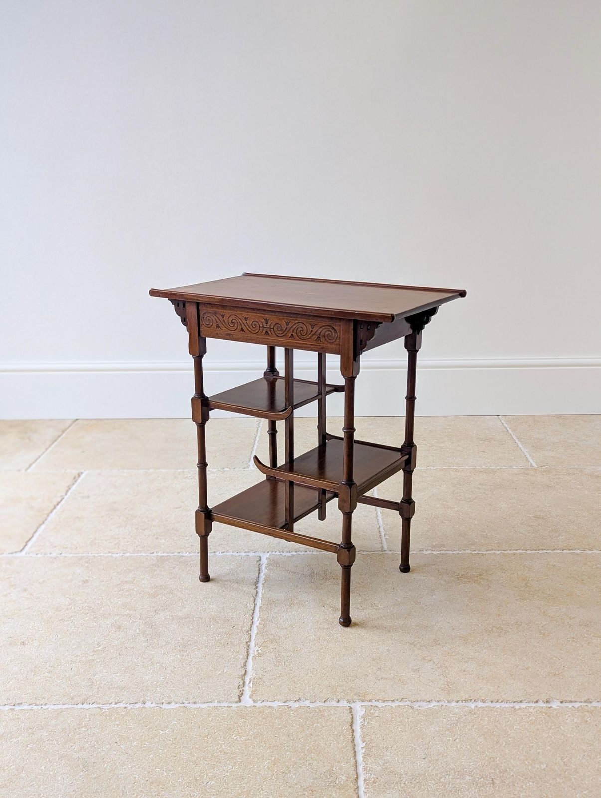 495.0 Antique Edwardian Mahogany Anglo Japanese Pagoda Occasional Table C.1910 photo