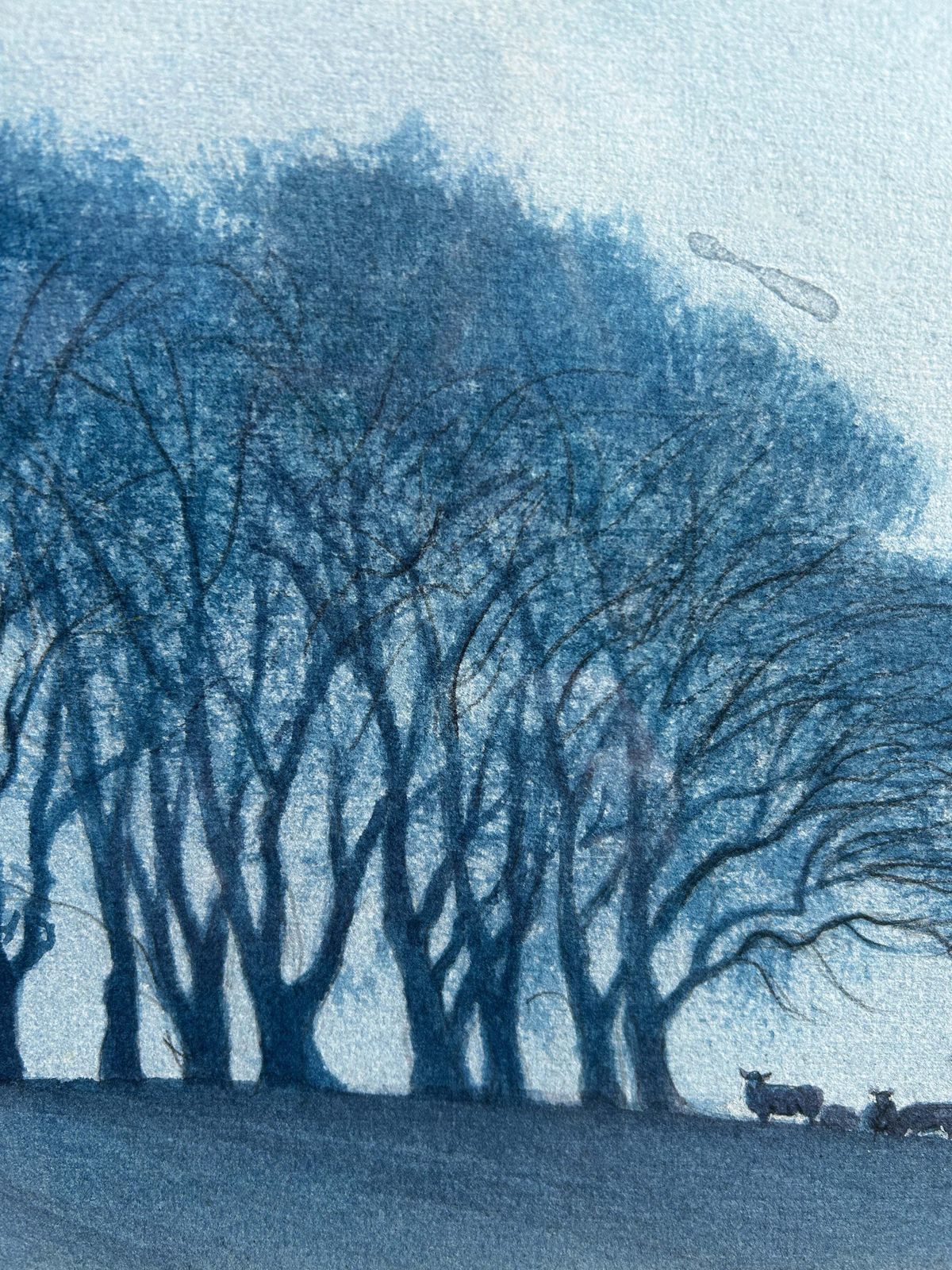 Nicolas Bradley Carter B 1924 Sheep On A Hill Under A Full Moon Watercolour photo 70.0
