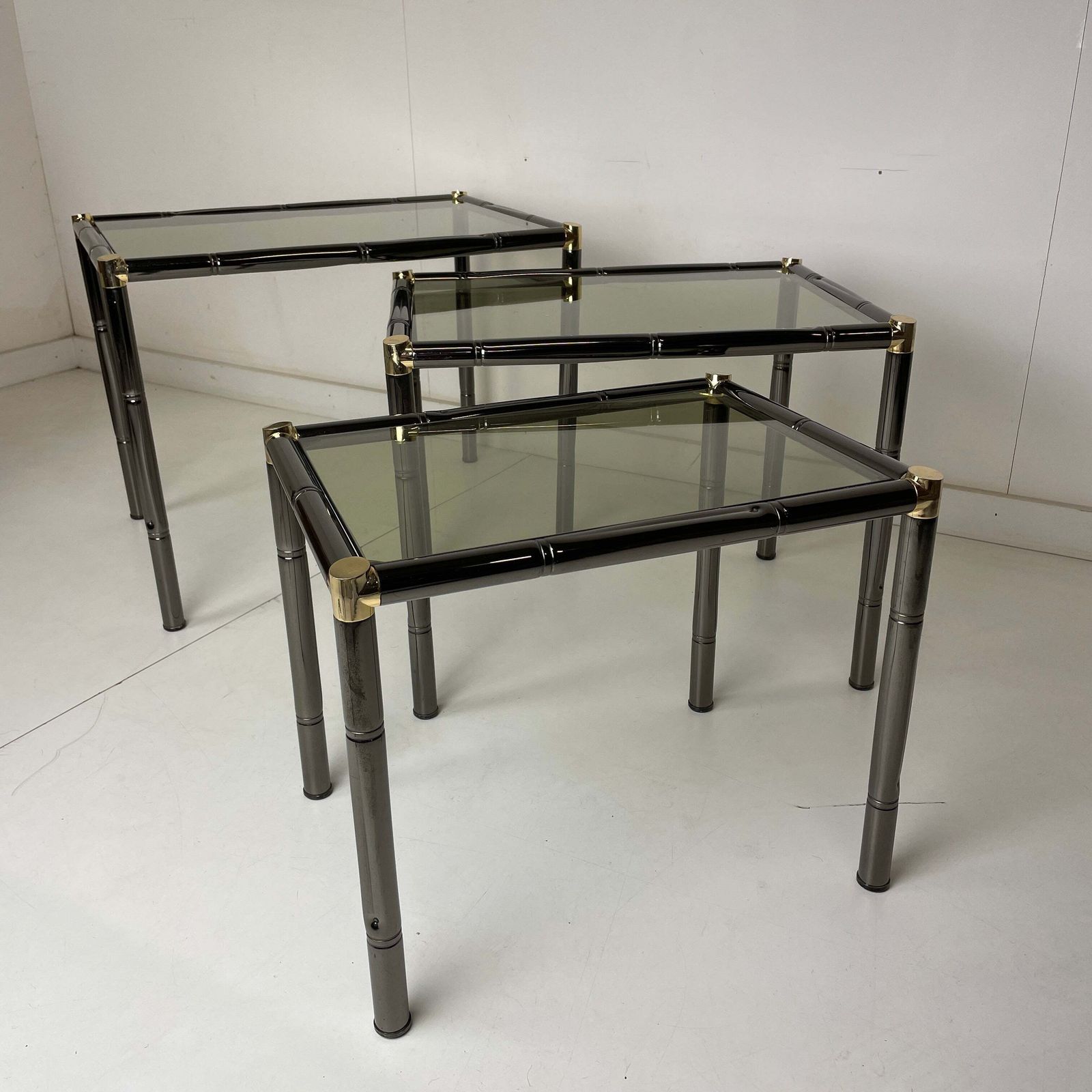 Boulanger French Metal Faux Bamboo Black Nesting Tables photo 345.0