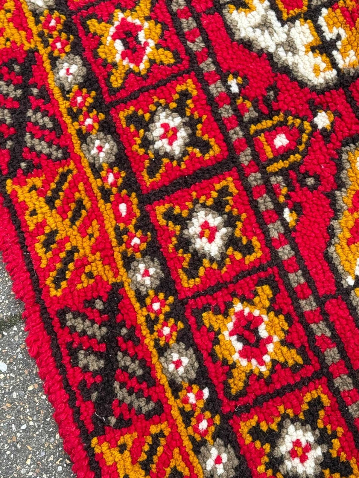 photo for sale Vintage Red Geometric Tribal Rug Mid Century Wool Carpet Bohemian Accent Floor Rug