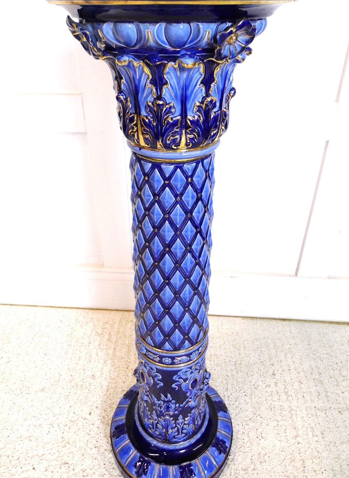 Antique 19th Century Swedish Rorstand Majolica Jardiniere Ceramic Ern Stand Blue photo furniture