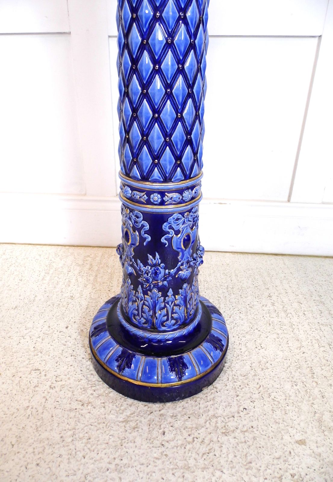 Antique 19th Century Swedish Rorstand Majolica Jardiniere Ceramic Ern Stand Blue photo 595.0
