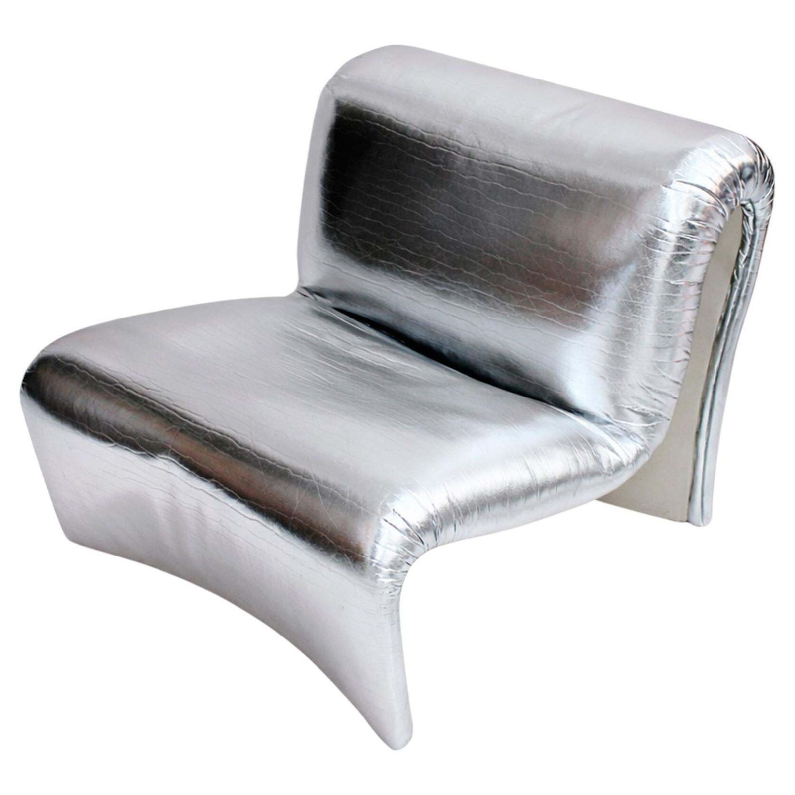 Space Age Moscheni Italian Armchair From The 1970s Made Of Fiberglass And Silver Vinyl Fabric