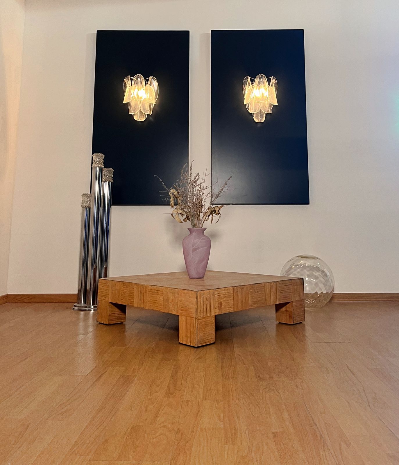 photo for sale Pair Of Vintage Italian Murano Wall Lights   12 "Rondini" Clear Glass
