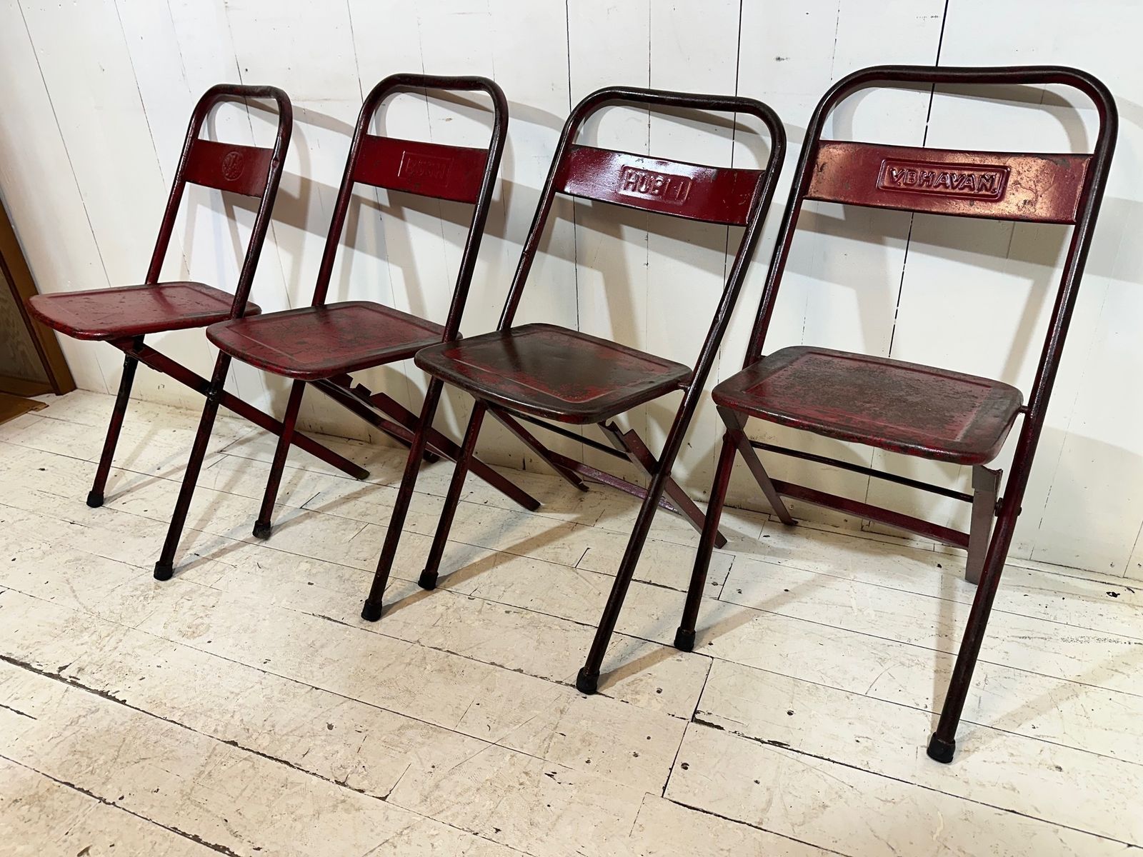 Set Of Four 1940's Steel Folding Mess & Canteen Chairs