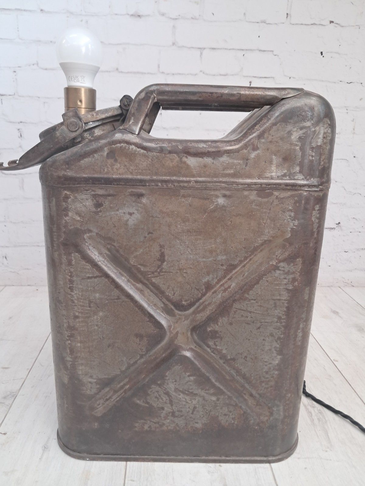 Vintage 1930s Jerry Can Lamp Industrial Military Fuel Can Table Light Steampunk photo for sale