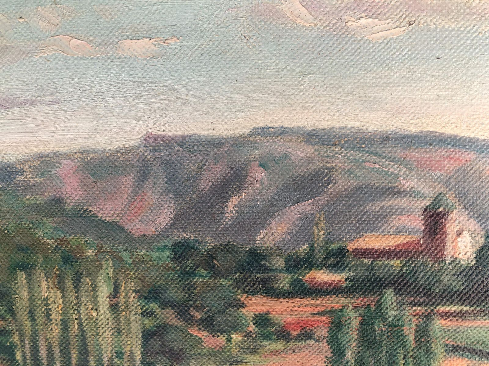 Landscape Painted In Oil On Burlap From The Spanish School Of The 20th Century C.1940. photo vinterior