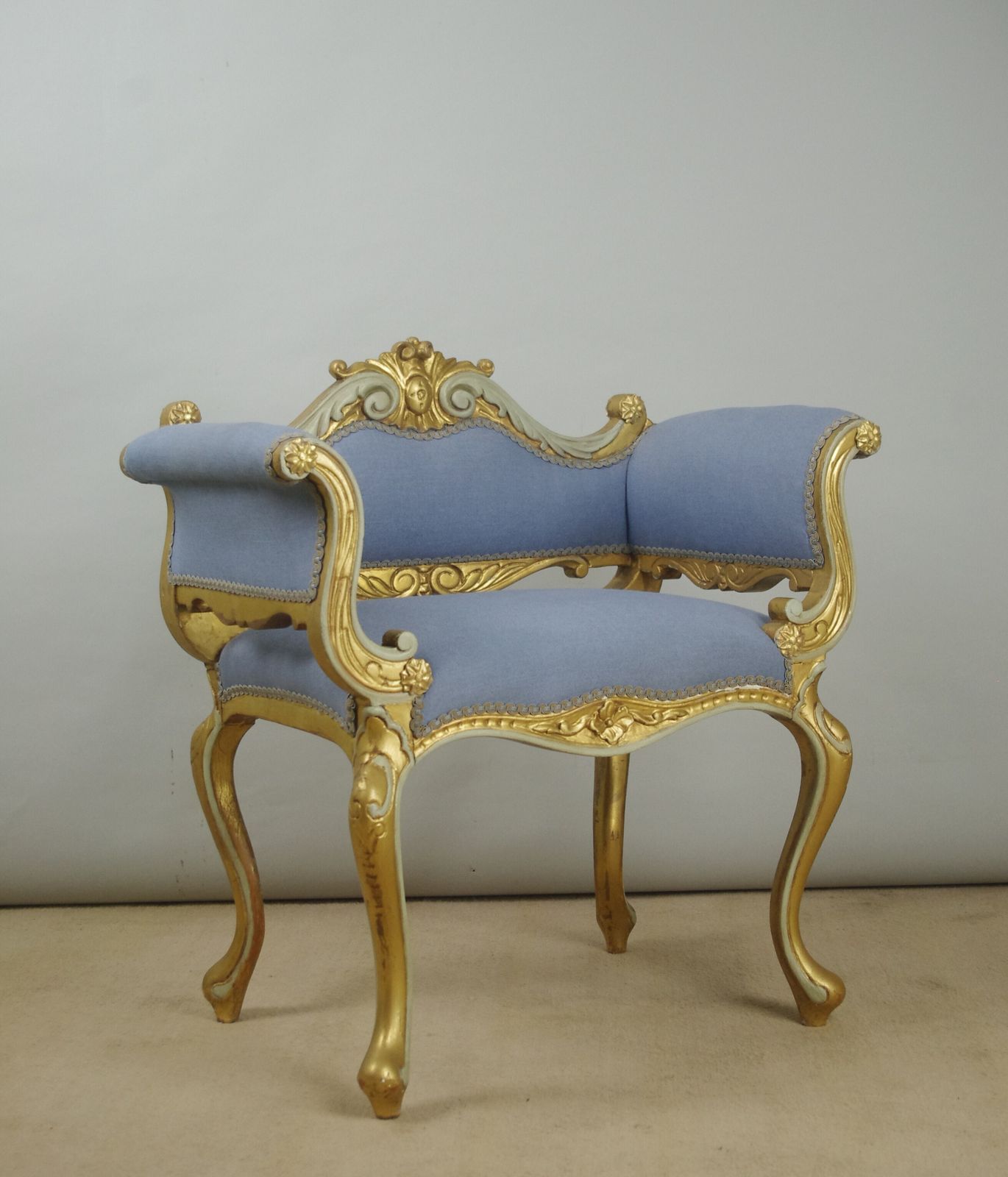 photo vintage 19th Century French Gilt Occasional Chair With Scroll Arms