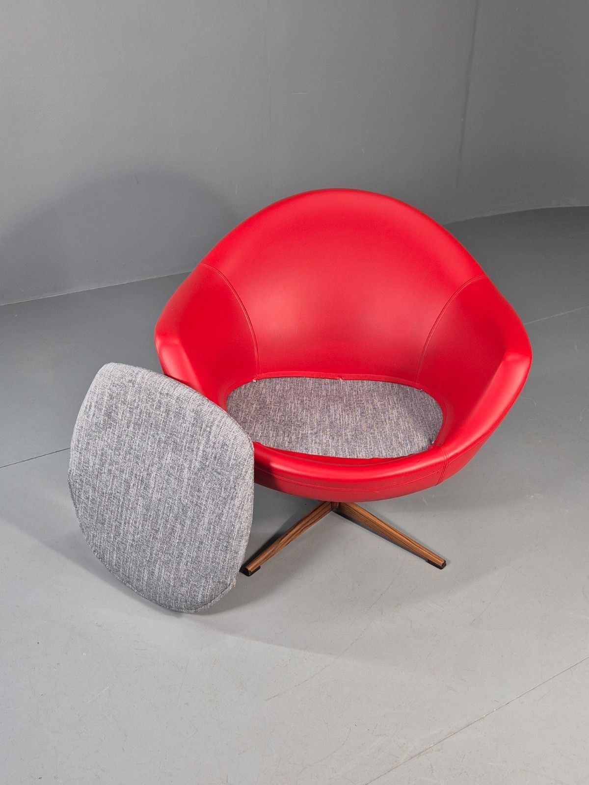 Vintage 1960s Swivel Chair Red Vinyl Grey Cushion Mid Century Eb11706 Mswi photo Furniture
